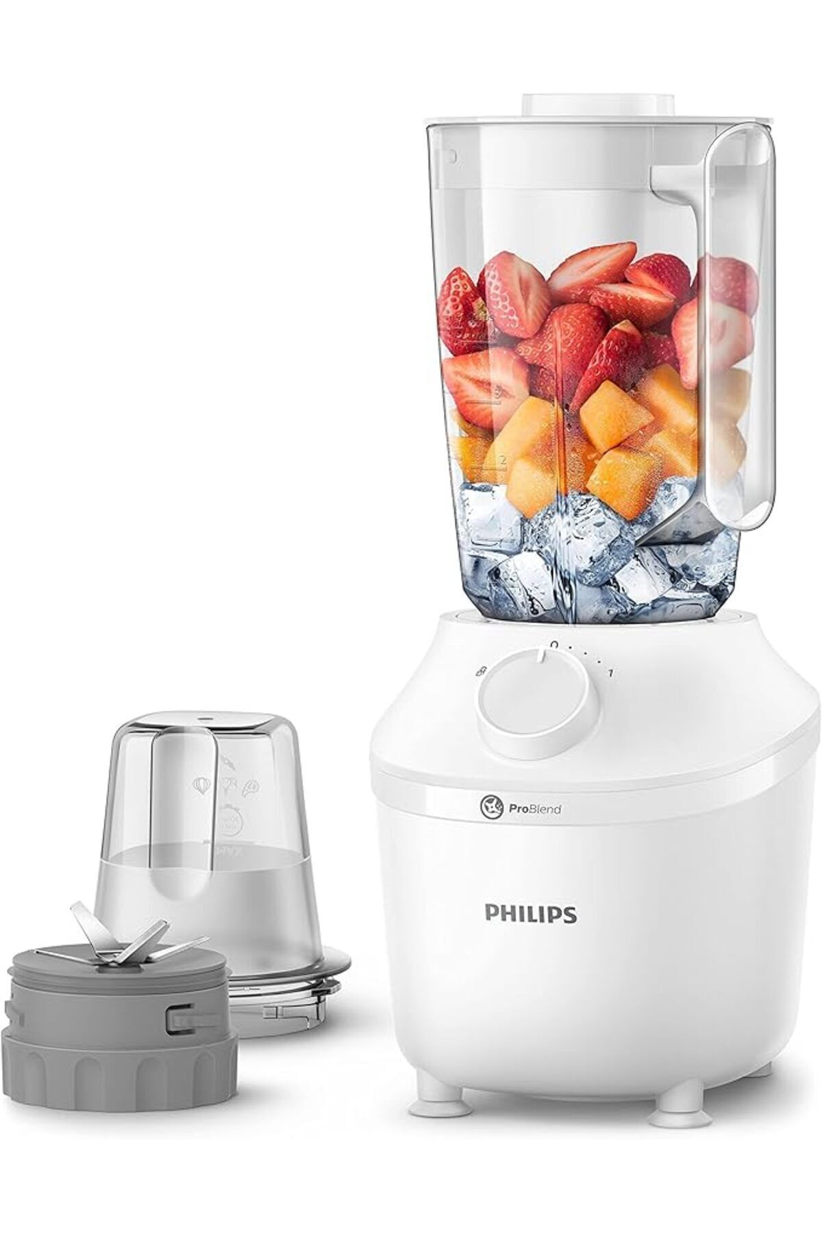 Philips-خلاط برطمان بلاستيك - 450 وات، 1.9 لتر - سرعة واحدة + نبض، يأتي مع مطحنة - أبيض - HR2041/10 3