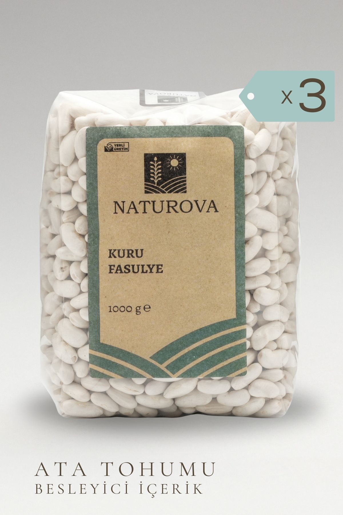 NATUROVA Horoz Kuru Fasulye 1 Kg X 3 Adet - Doğal Tarım, Yerli Tohum