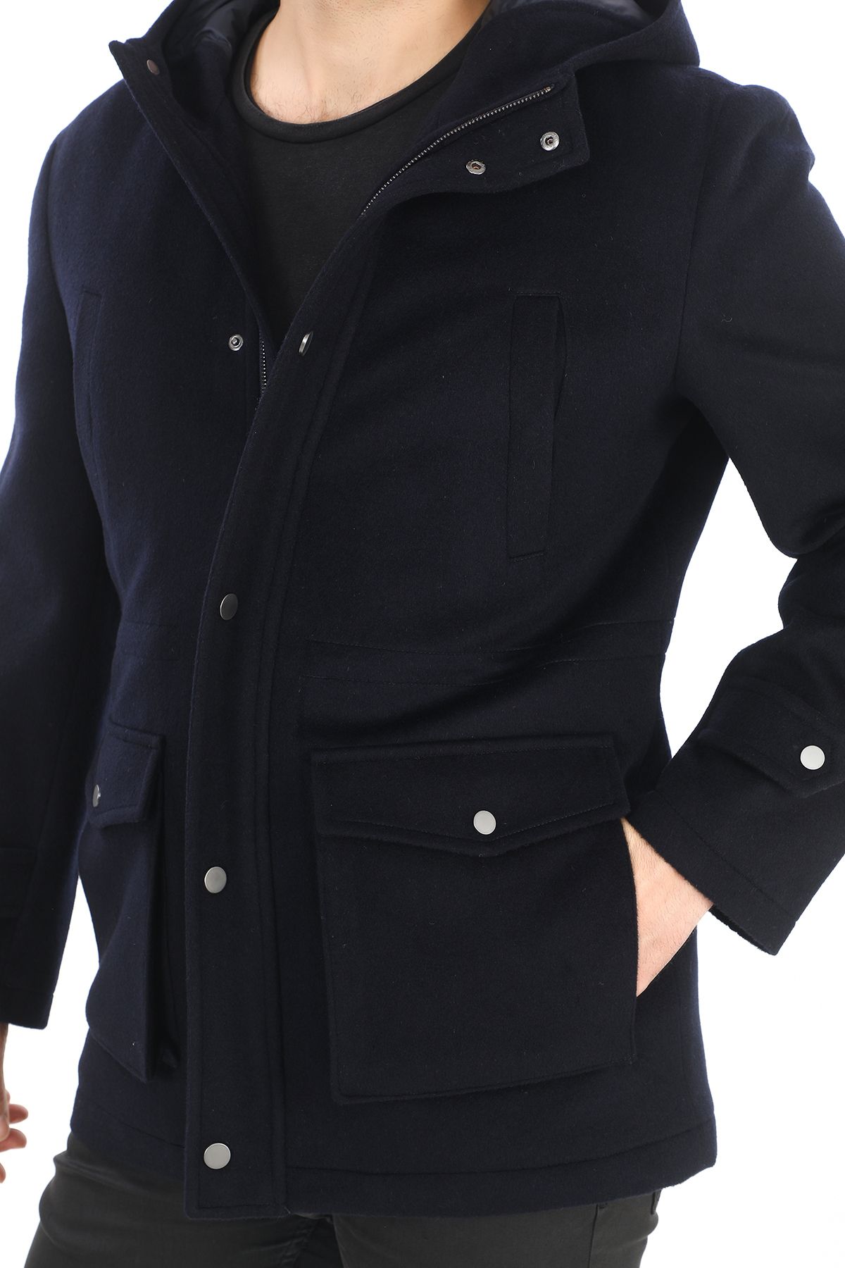 ŞAN GİYİM-4761 Men's Navy Blue Hooded Coat 4