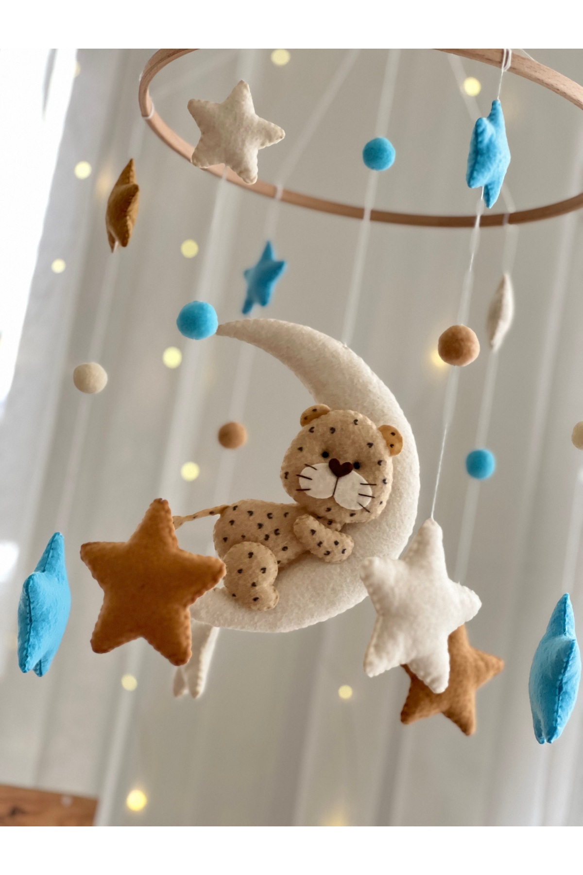 SefDen Lazer Kesim Atölyesi Dönence (Müzikli) Pars panter leopar figürlü erkek bebek beşik süsü müzikli dönence fotoğrafı 4 (önizleme)