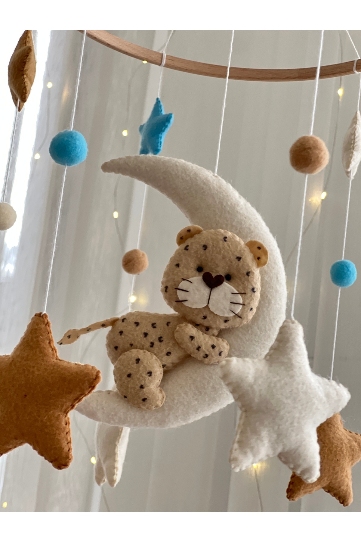 SefDen Lazer Kesim Atölyesi Dönence (Müzikli) Pars panter leopar figürlü erkek bebek beşik süsü müzikli dönence fotoğrafı 3 (önizleme)