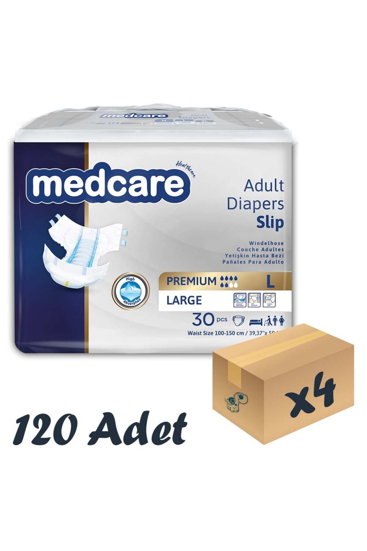 MEDCARE Premium Bel Bantlı Hasta Bezi 6 Damla Large Büyük Boy L Beden 30'lu 4 Paket 120 Adet