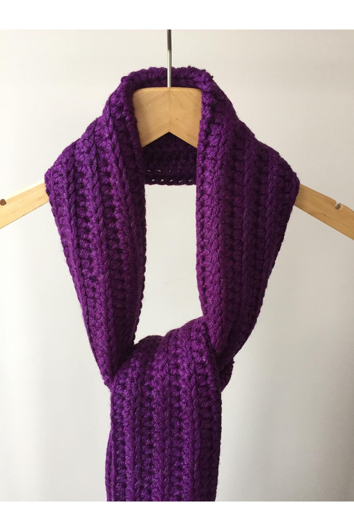 Mora Örgü-Mora Knit Special Yarn Plum Scarf - 21X230Cm 380g Mk 15 4