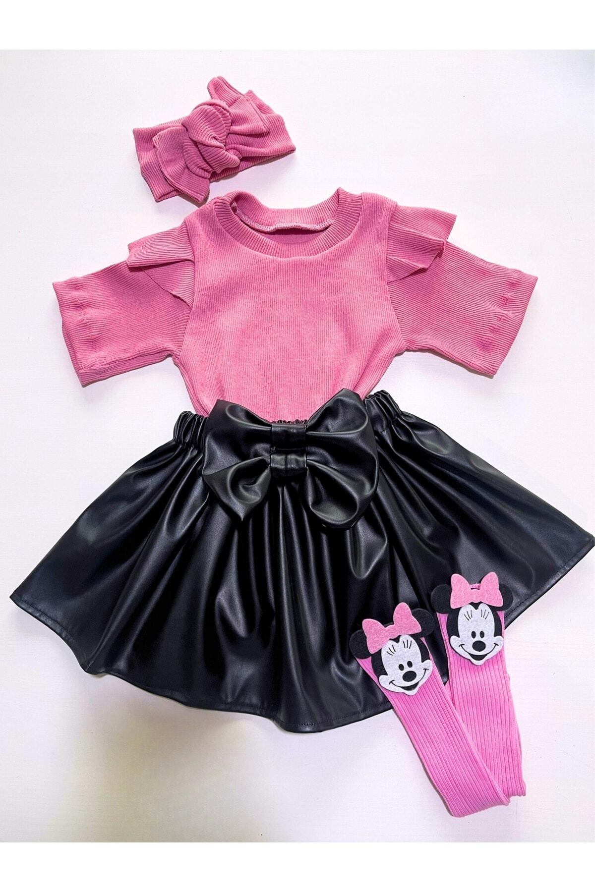 özge başaran Yaz Için Pembe Badi, Deri Etek, Bandana, Pembe Çorap, Kız Çocuk, Bebek 4 Lü Kıyafet Seti. fotoğrafı 2 (önizleme)