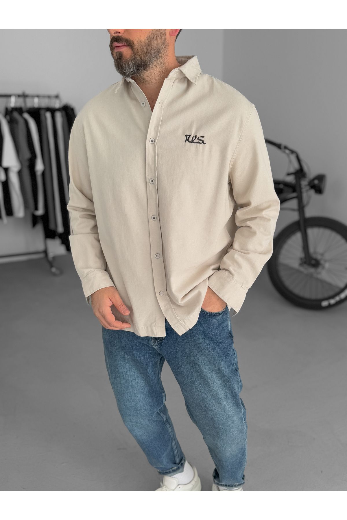 BYBASICMAN-Beige Res Embroidered Shirt Res-5065 4