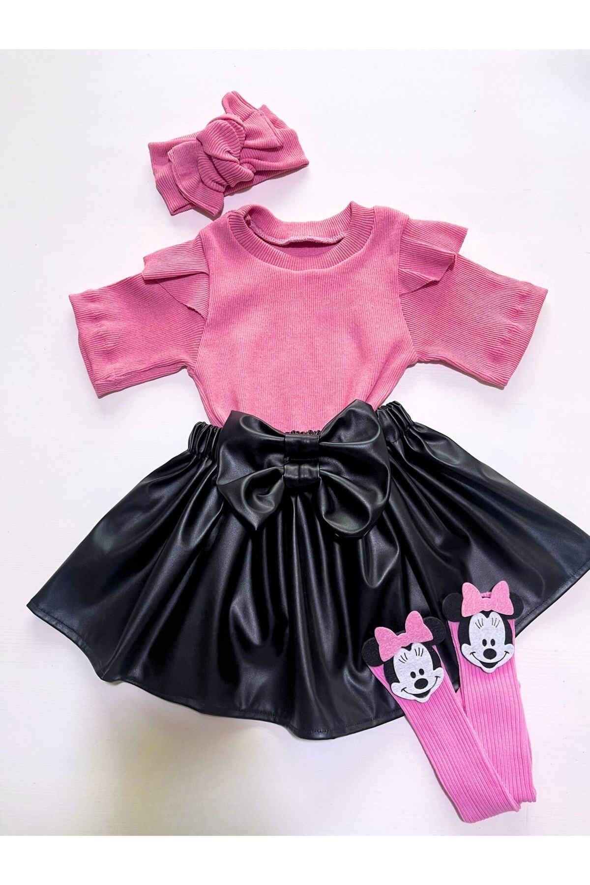 özge başaran Yaz Için Pembe Badi, Deri Etek, Bandana, Pembe Çorap, Kız Çocuk, Bebek 4 Lü Kıyafet Seti. fotoğrafı 6 (önizleme)