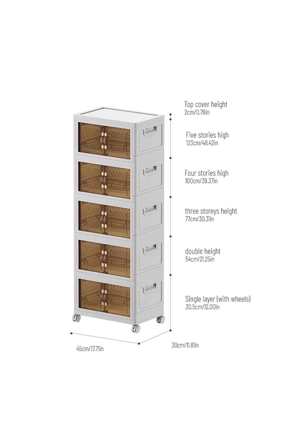 EqiEch-Stackable Folding Storage Bins with Lids, 5-Layer Portable Plastic Cabinet with Wheels 7