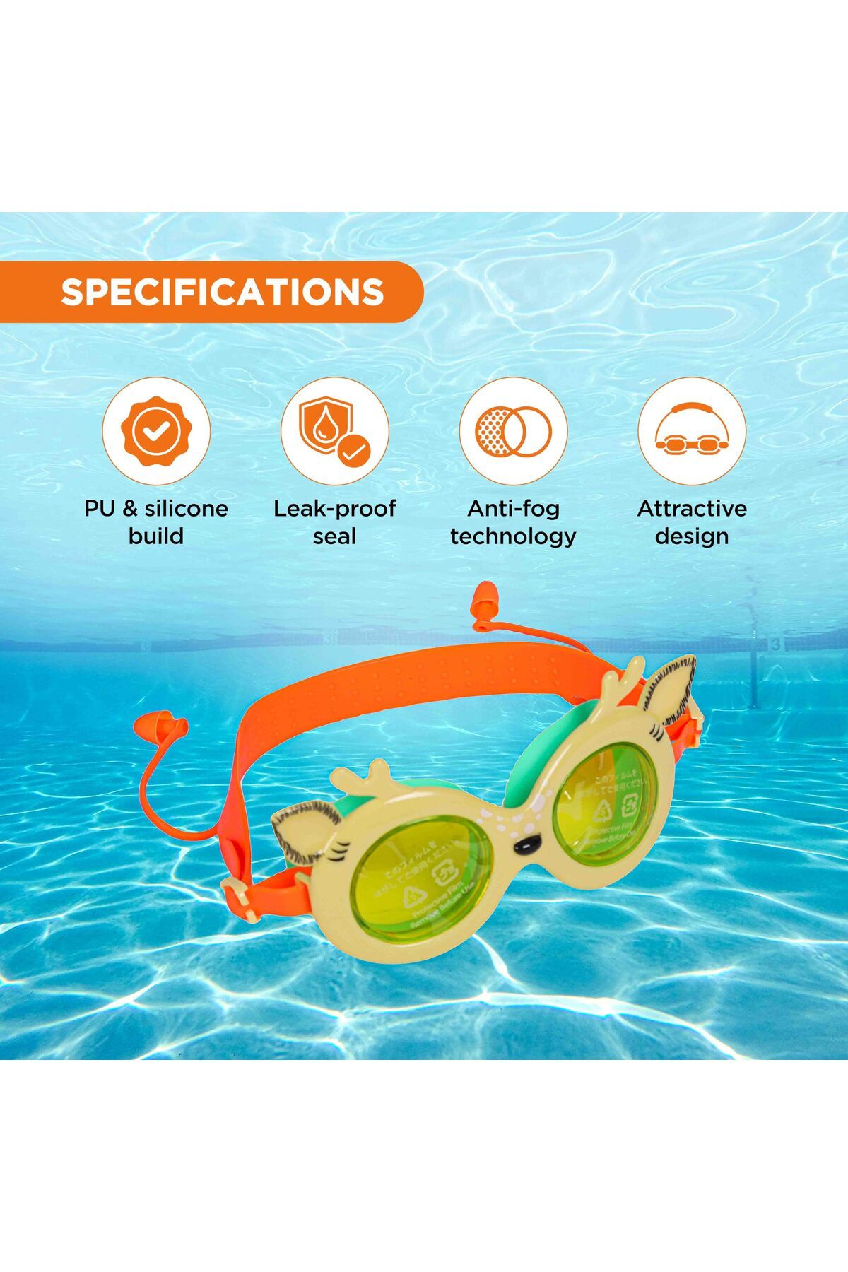 Endless-Children Swimming Goggle with Anti-Fog & UV Protection | Yellow | Silicon, PU | Leak Proof 2