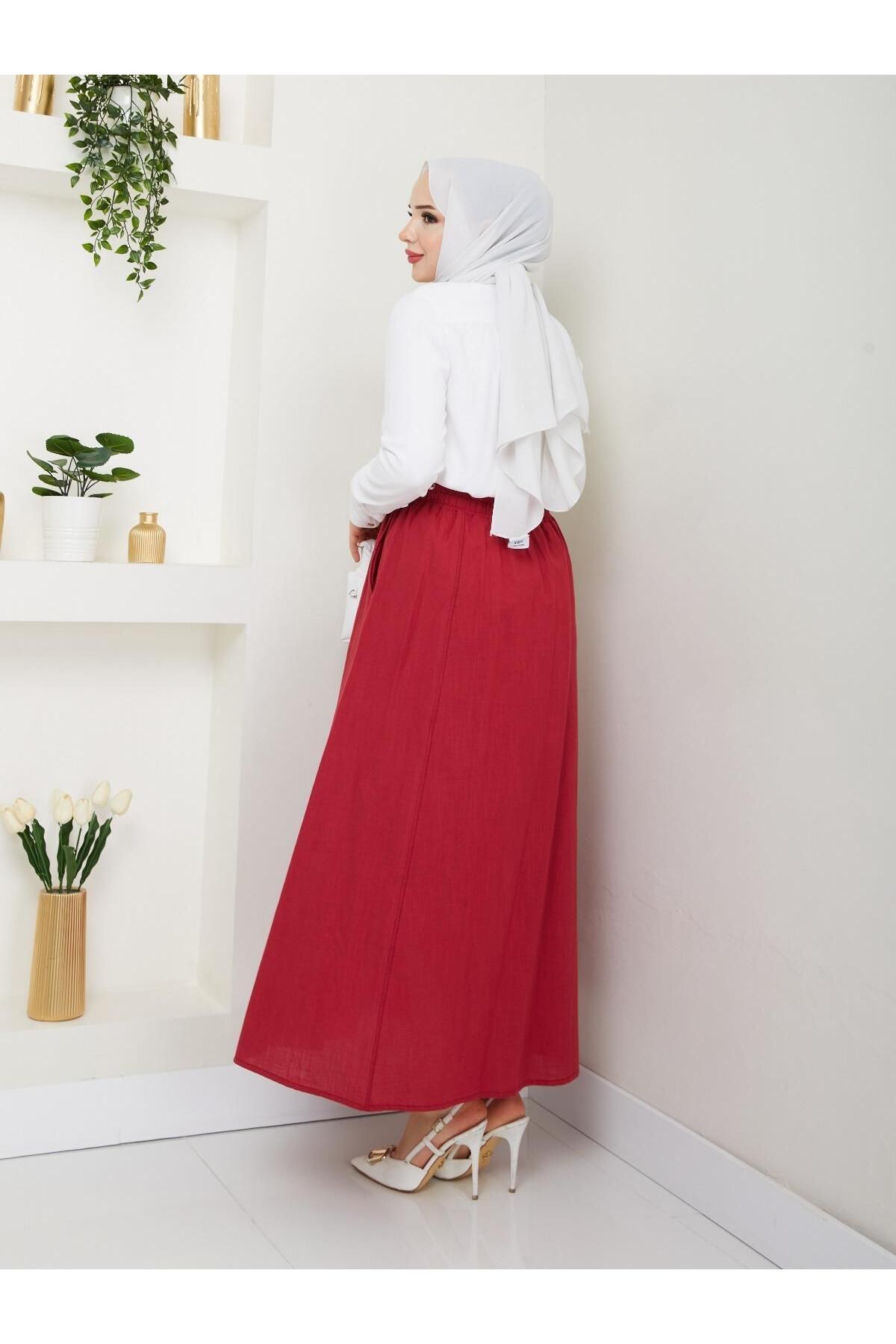 Nergis Neva Butik-Linen Skirt with Pockets and Elastic Waist 4