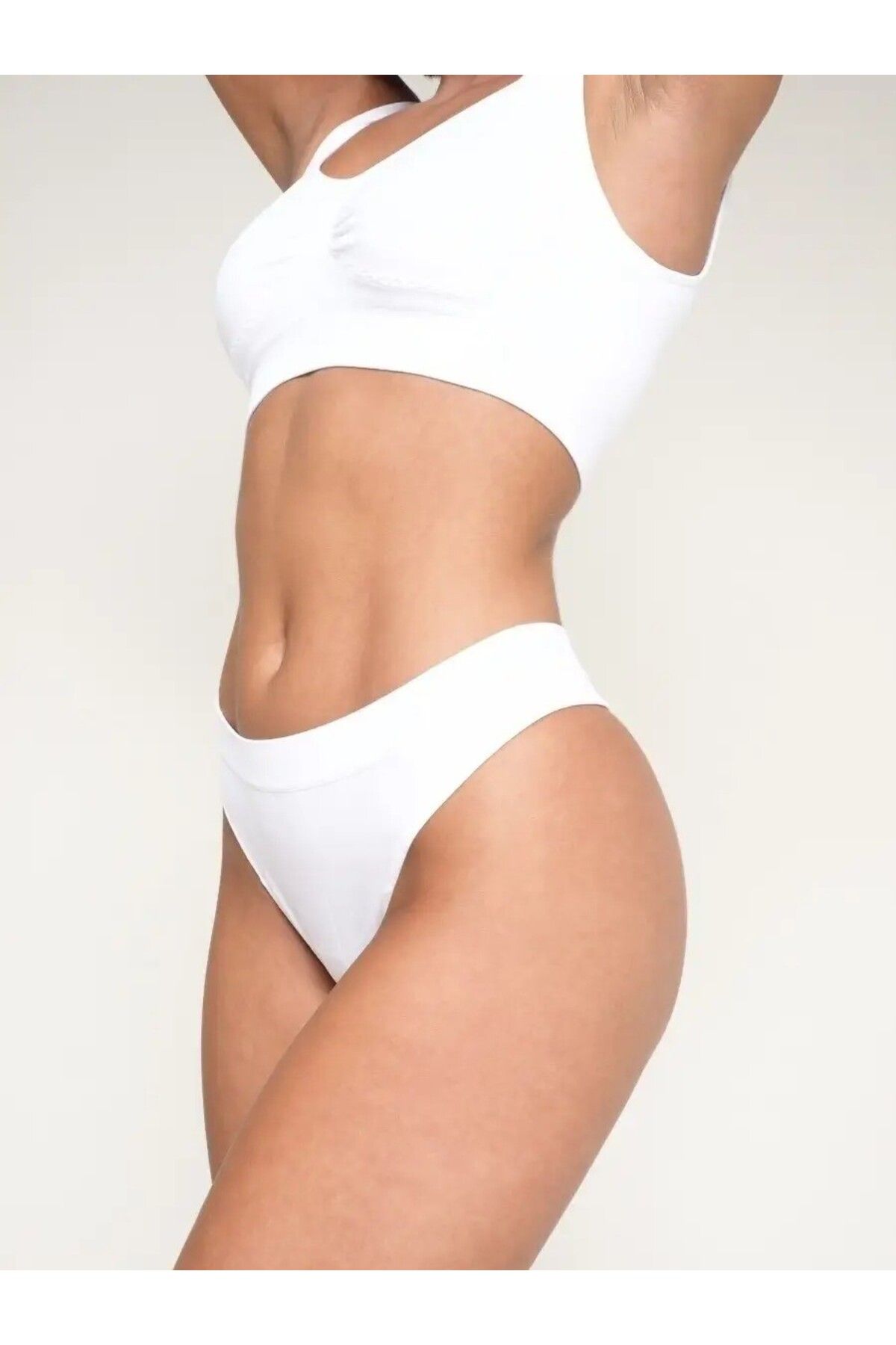 MİSTİRİK-Navelli Model - Seamless Knitted Panties, Solid Patternless, White String Color 1