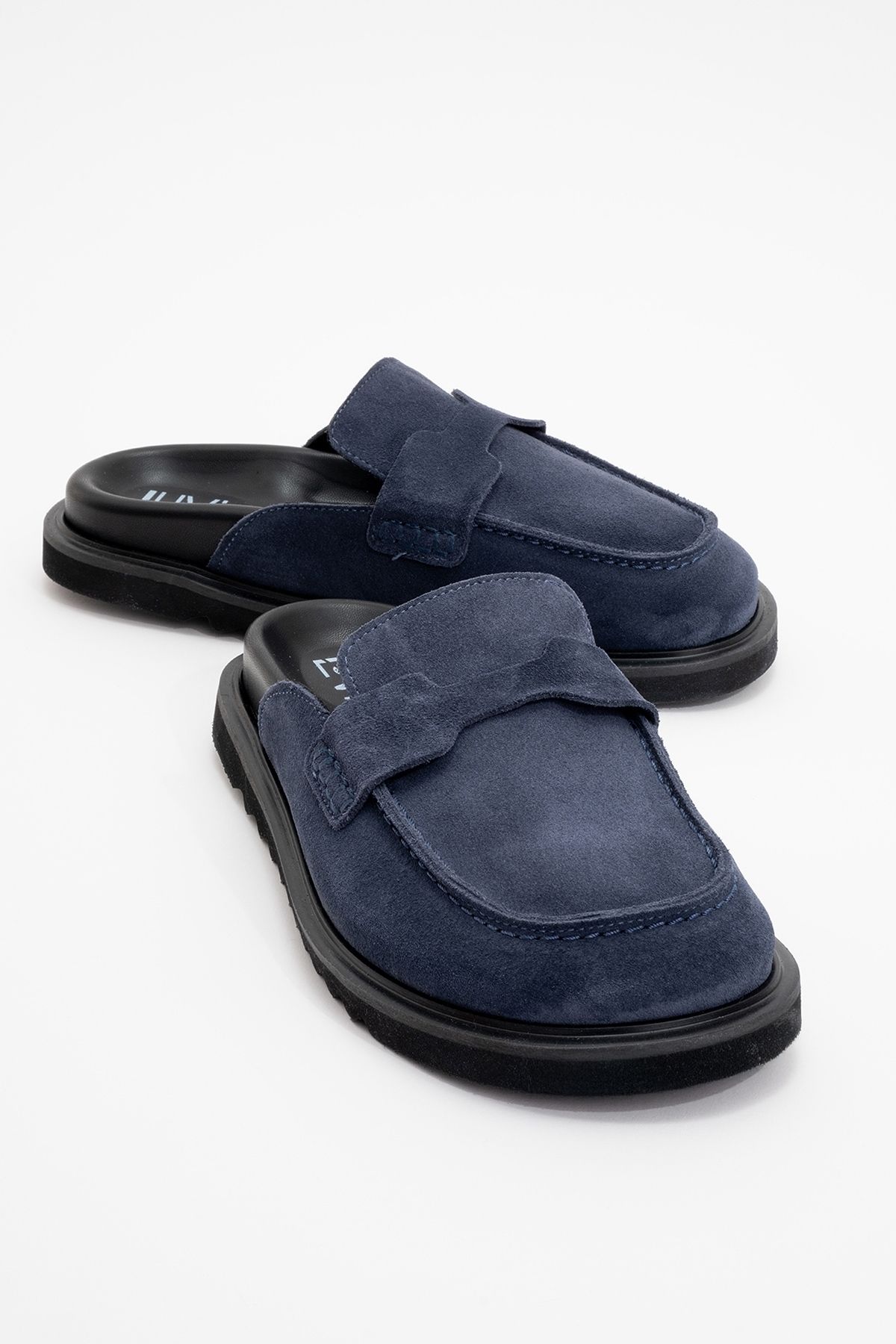 دمپایی زنانه چرم طبیعی جیر آبی ناوی LAVEN luvishoes