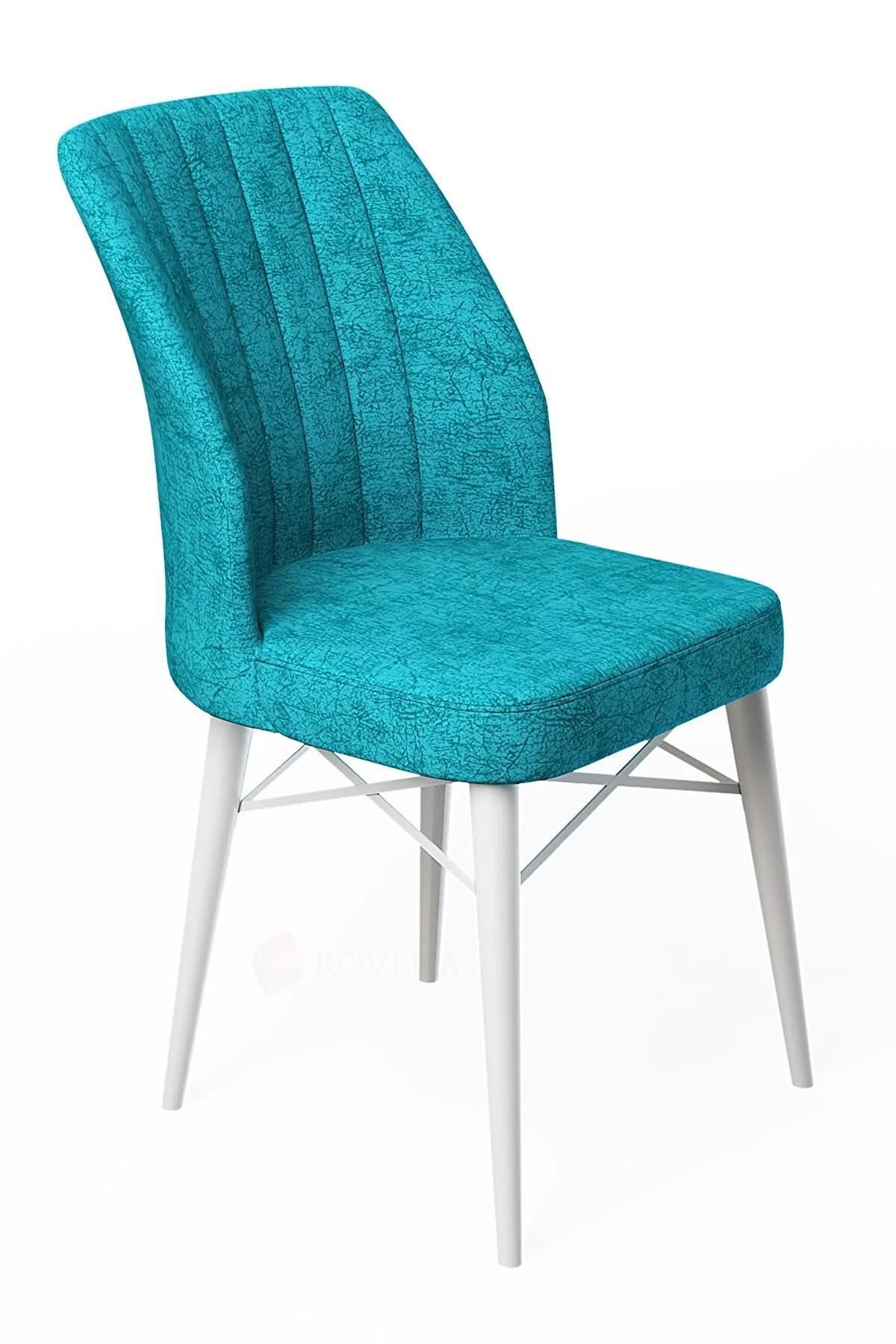 Lera Beyaz 70x110 Sabit Mdf Yemek Odası Takımı Gürgen Ayaklı 4 Adet Turkuaz Sandalye-2