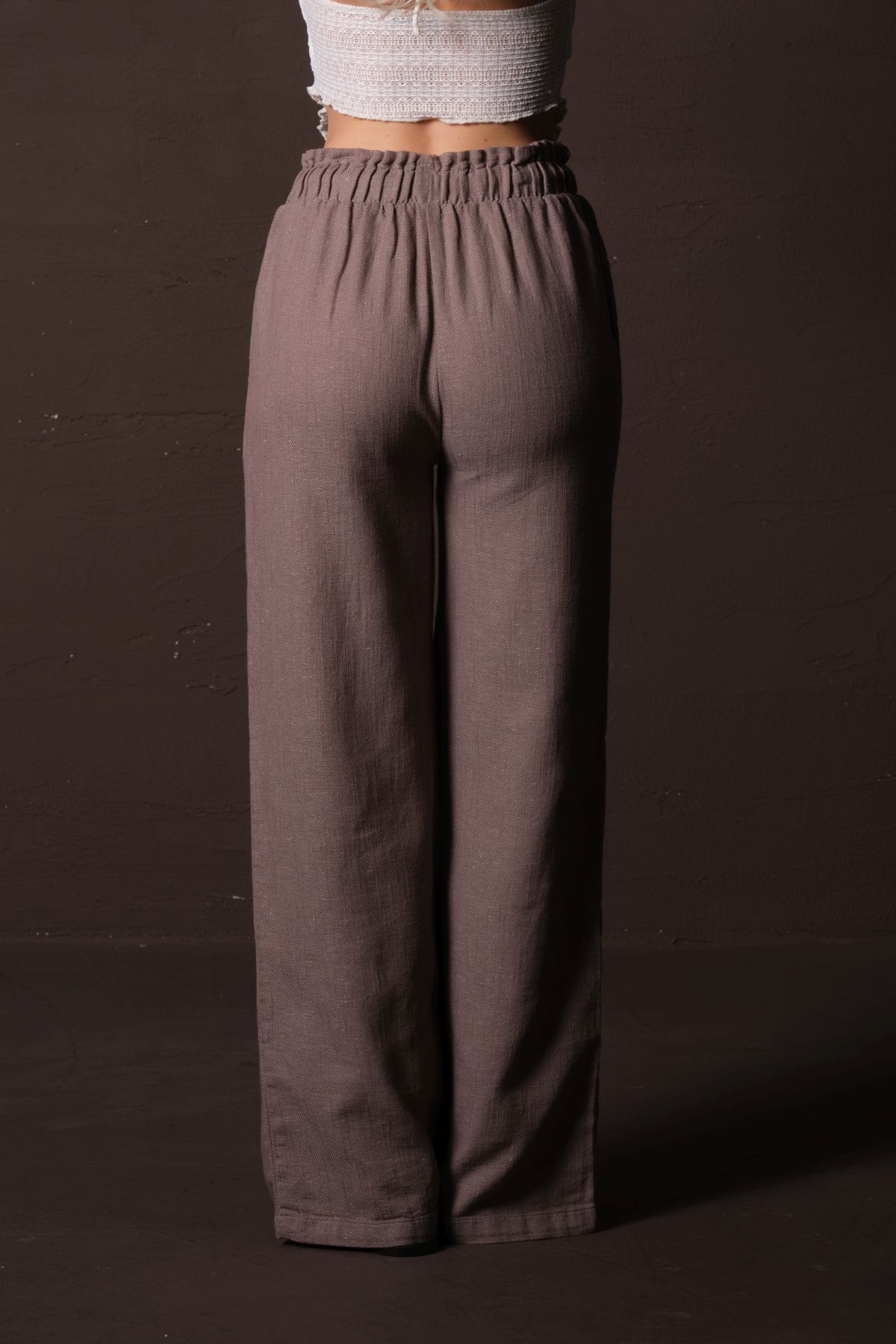 Domoda-Mink Cotton Elastic Waist and Drawstring Relaxed Cut Wide Leg Textured Summer Women's Trousers @Lagos 7