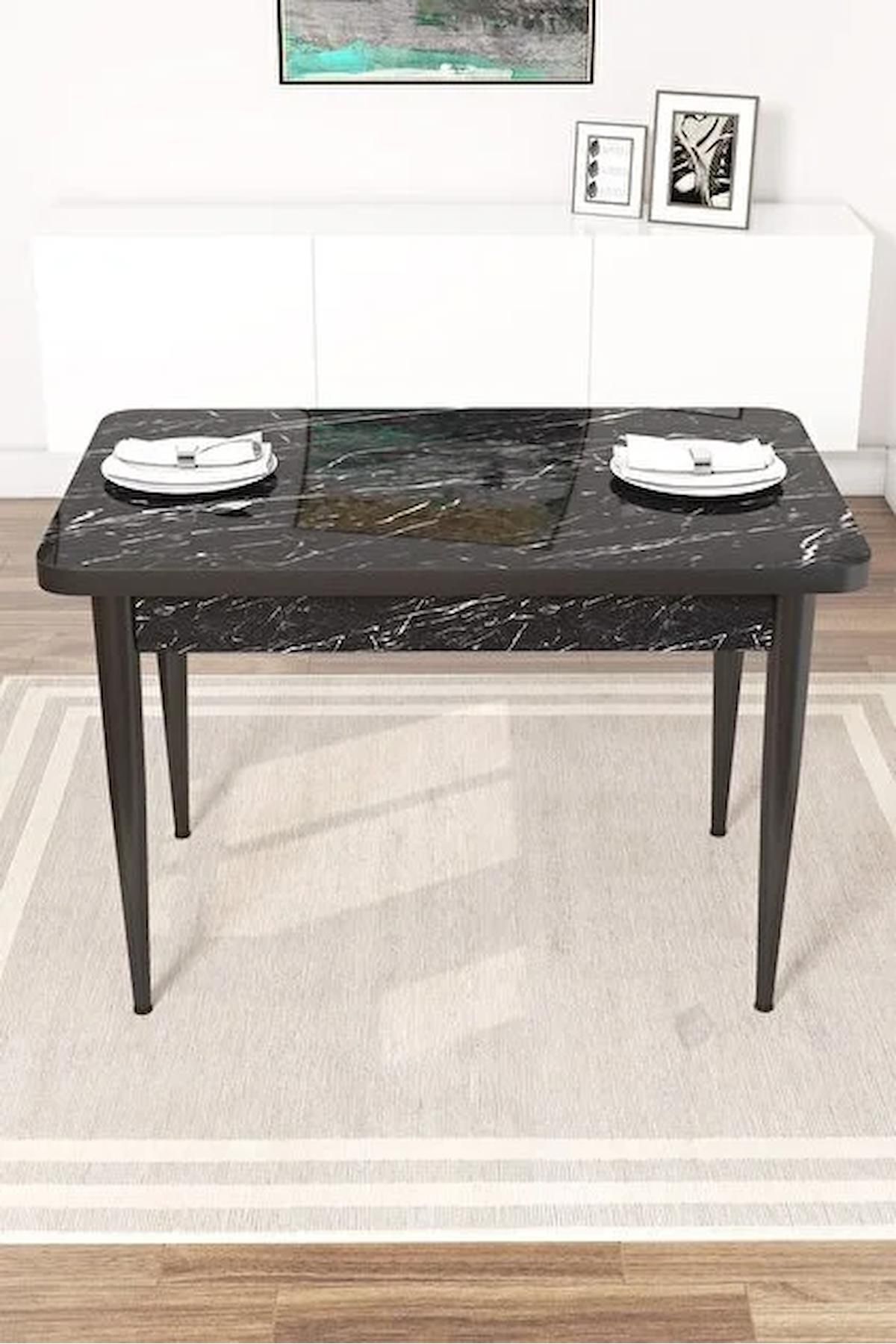 Lera Siyah Mermer 70x110 Sabit Mdf Yemek Odası Takımı Gürgen Ayaklı 4 Adet Bordo Sandalye-1