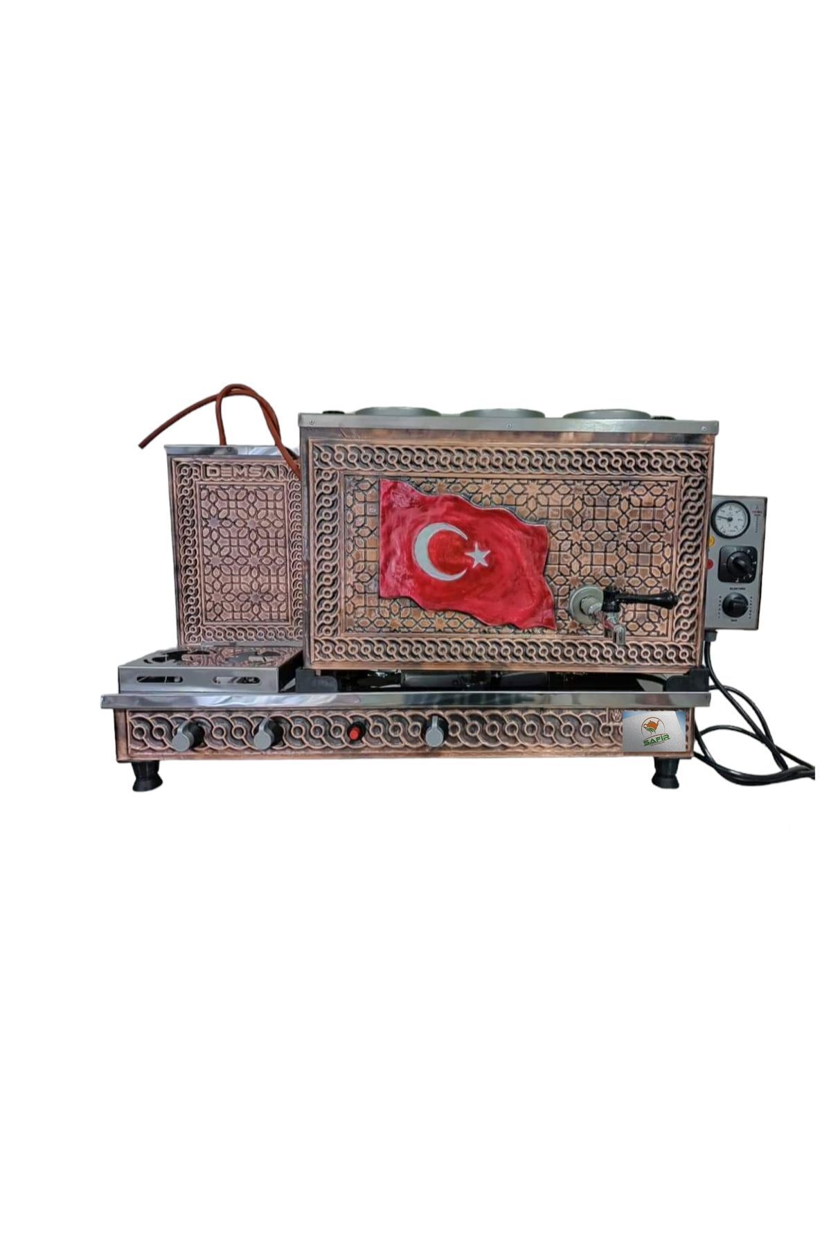 SAFİR 3 demlikli Bakır çay ocağı Bayrak Model 3 Gözlü Bakır Çay Kazanı Elektrik+ Tüplü Çay Semaveri ETS'li