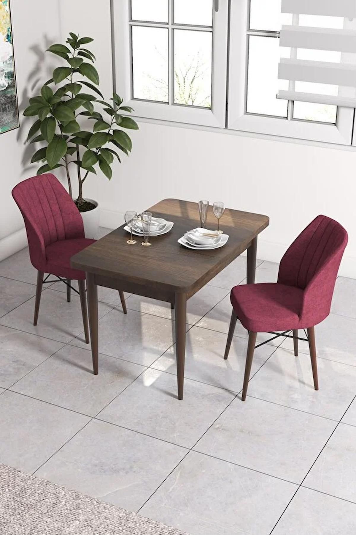 Neri Barok 70x110 Sabit Suntalam Yemek Odası Takımı Gürgen Ayaklı 2 Adet Bordo Sandalye