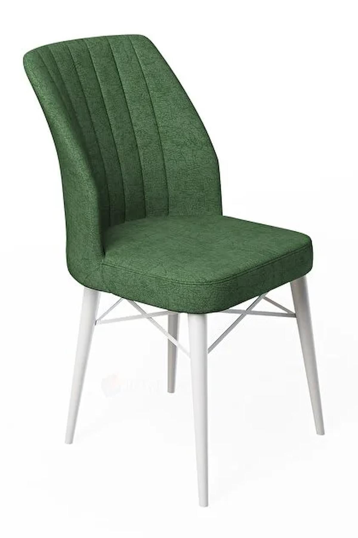 Lera Beyaz 70x110 Sabit Mdf Yemek Odası Takımı Gürgen Ayaklı 2 Adet Yeşil Sandalye-2