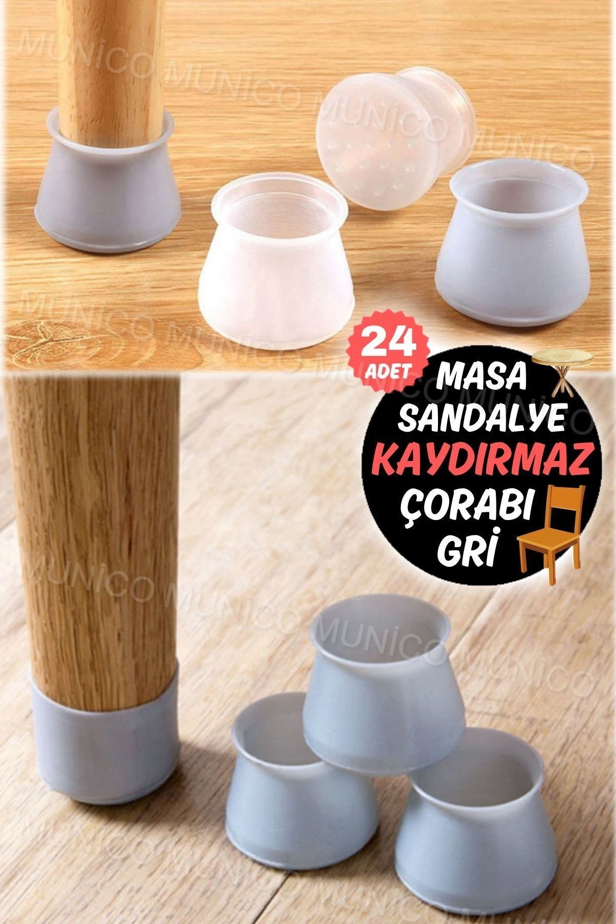 Mikasso 24 Adet Esnek Silikon Mobilya Ayak Koruması Her Boyut ve Şekil İçin Yıkanabilir Silikon Mobilya Gri