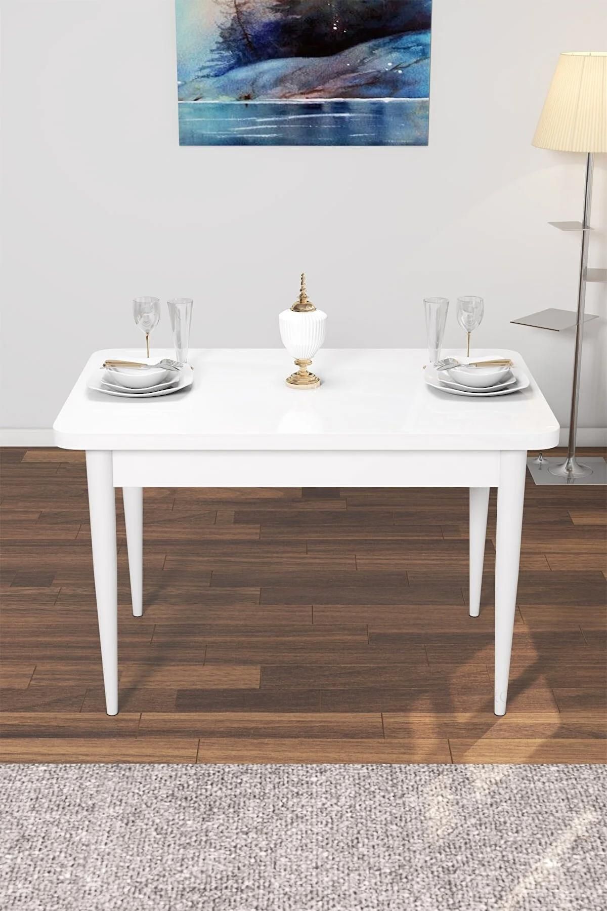Lera Beyaz 70x110 Sabit Mdf Yemek Odası Takımı Gürgen Ayaklı 4 Adet Turkuaz Sandalye-1