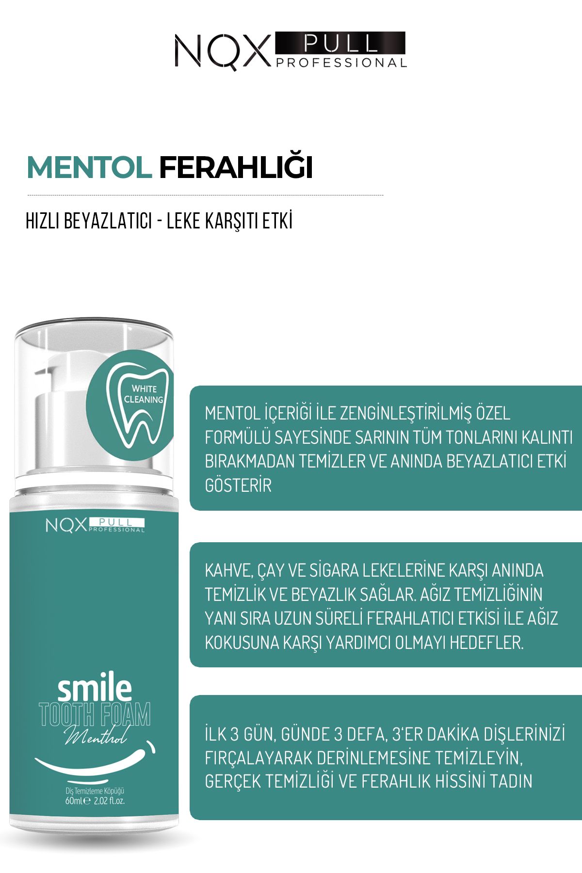 محصولات سفیدکننده دندان کف خمیردندان طبیعی بی پروا موثر محافظت کامل MENTOL NANE NQX PULL