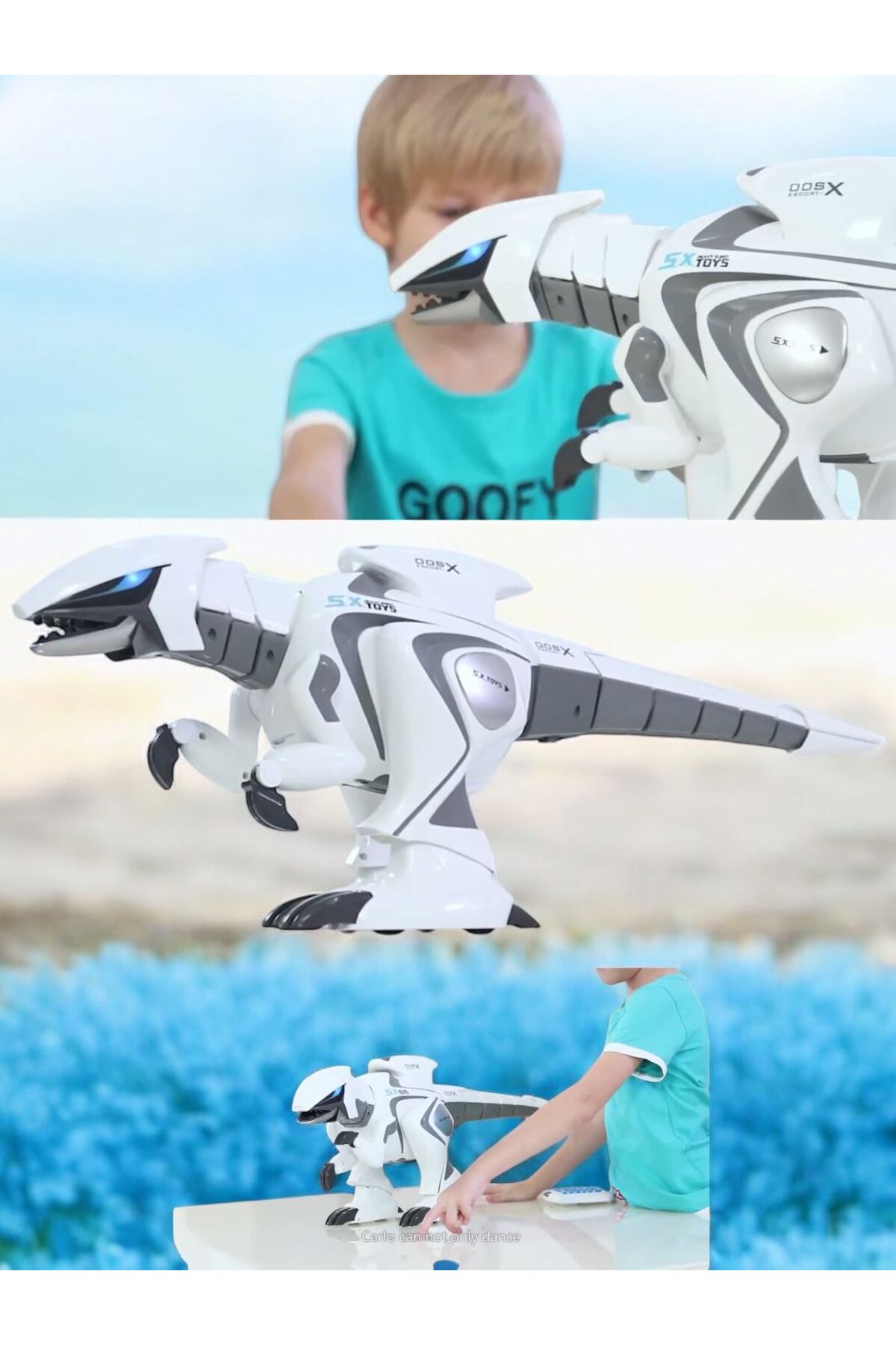 BYCEGU 94524 UZAKTAN KUMANDALI ŞARJLI FULL FONKSİYONLU ETKİLEŞİMLİ IŞIKLI VE MÜZİKLİ OYUNCAK DİNAZOR ROBOT fotoğrafı 3 (önizleme)