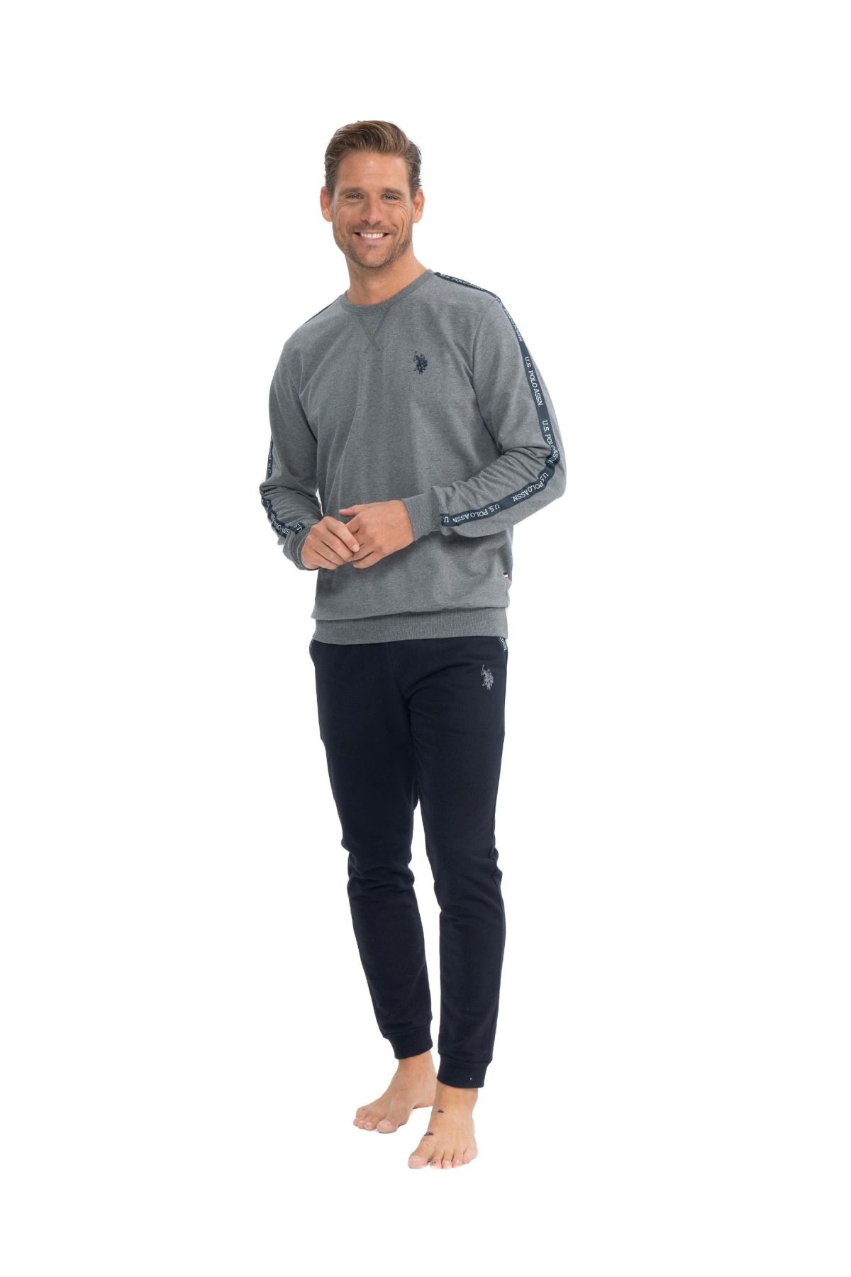 یو اس پولو لباس راحتی راحت مردانه آستین بلند یقه گرد کشسان یو اس پولو اس ان. ۱۸۸۱۴ - رنگ آنتراسیت ملانژ