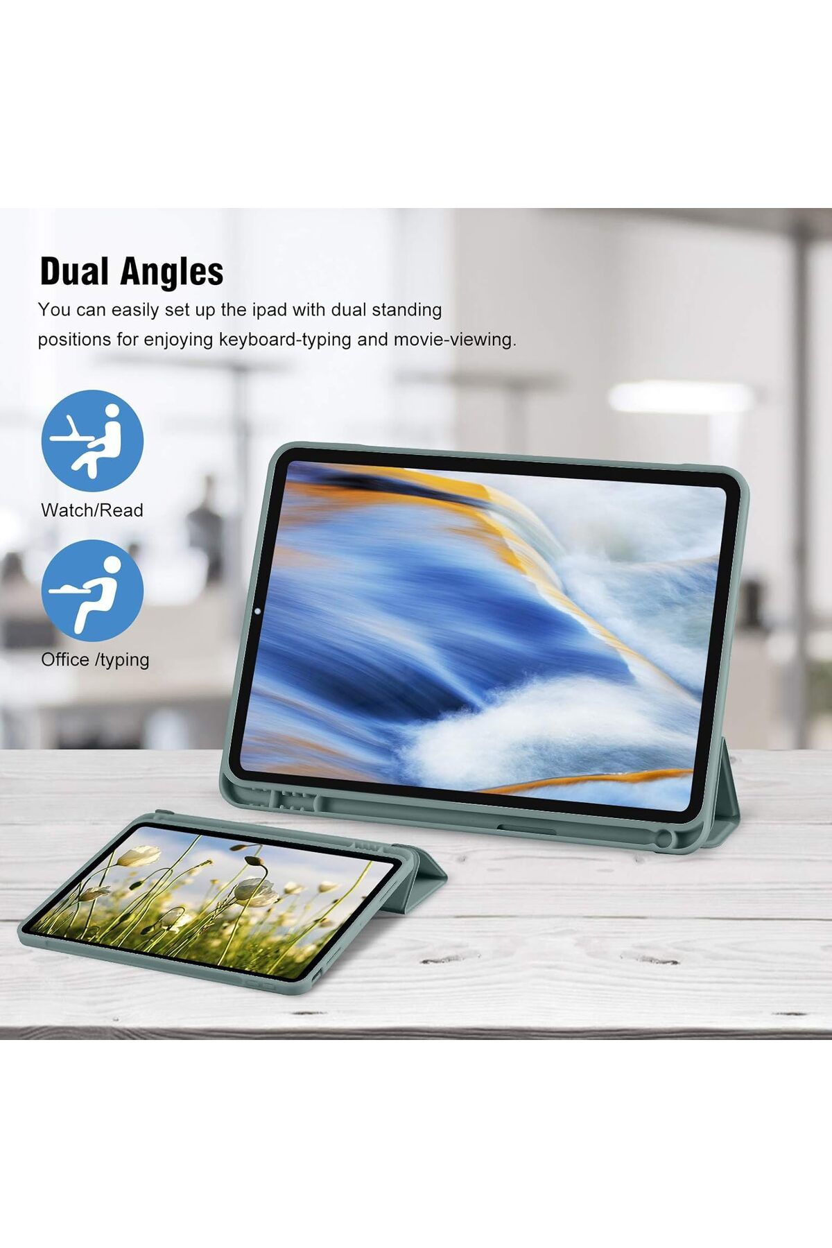 AWH-iPad 10th Gen Case (2022), Pine Green, Soft TPU, Pencil Holder, Trifold Stand & Auto Sleep/Wake 5