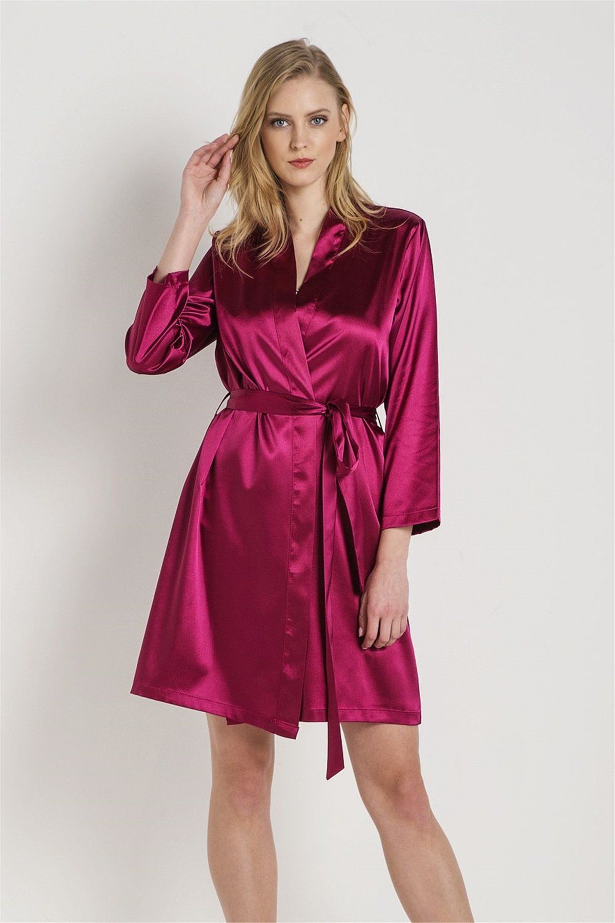 Magic Form-30428 Women's Cherry Plain Satin Fabric Short Dressing Gown 1
