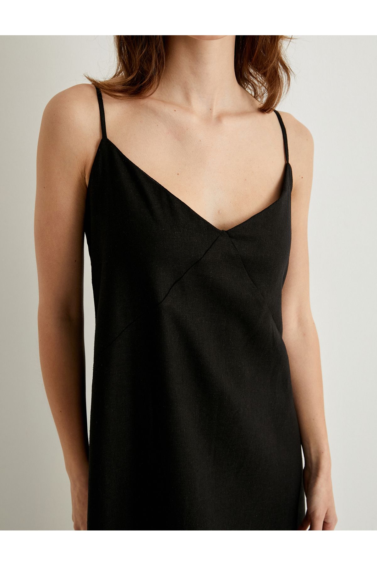 Koton-Langes Strandkleid mit V-Ausschnitt, Leinen-Viskose-Mischung, entspannte Passform 5