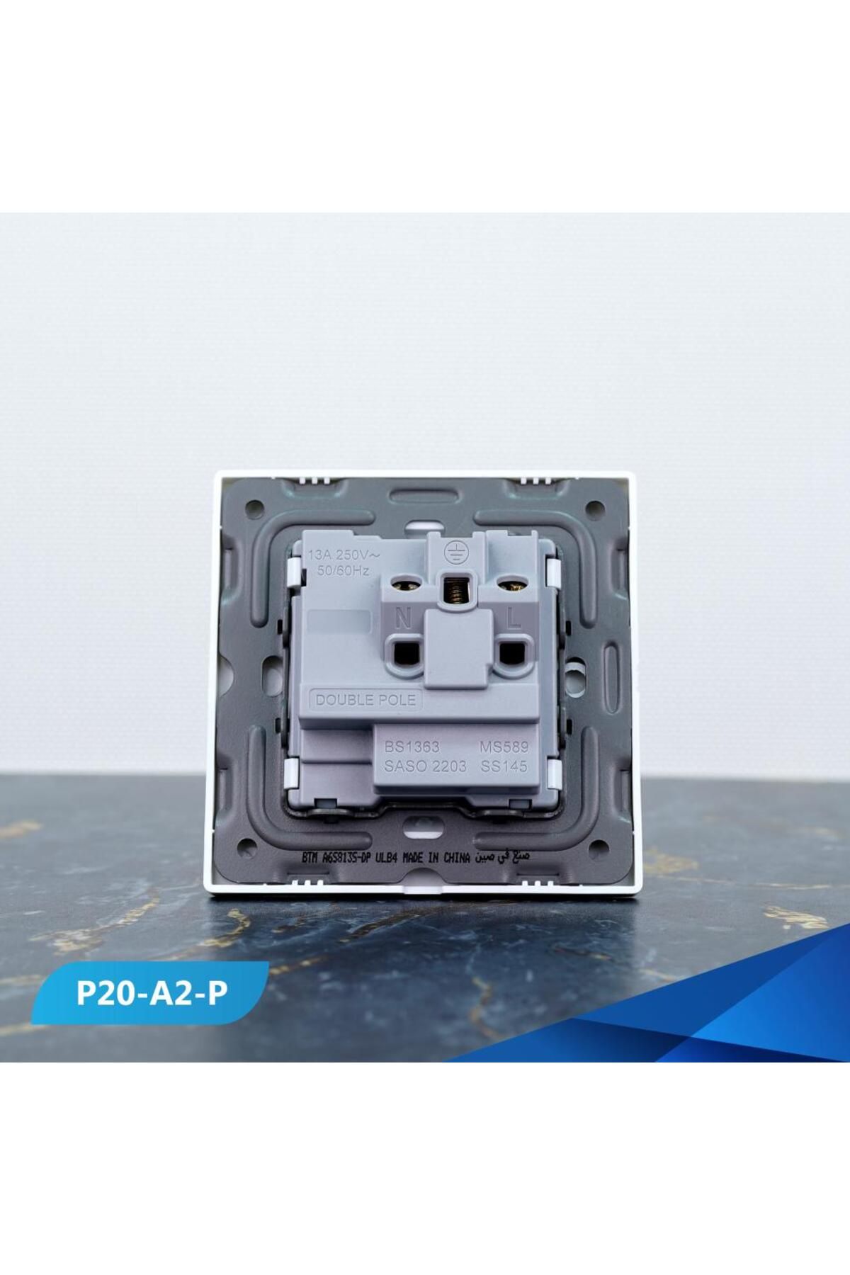 Btm-13 amp socket with switch and blue light bulb -3 pieces 3