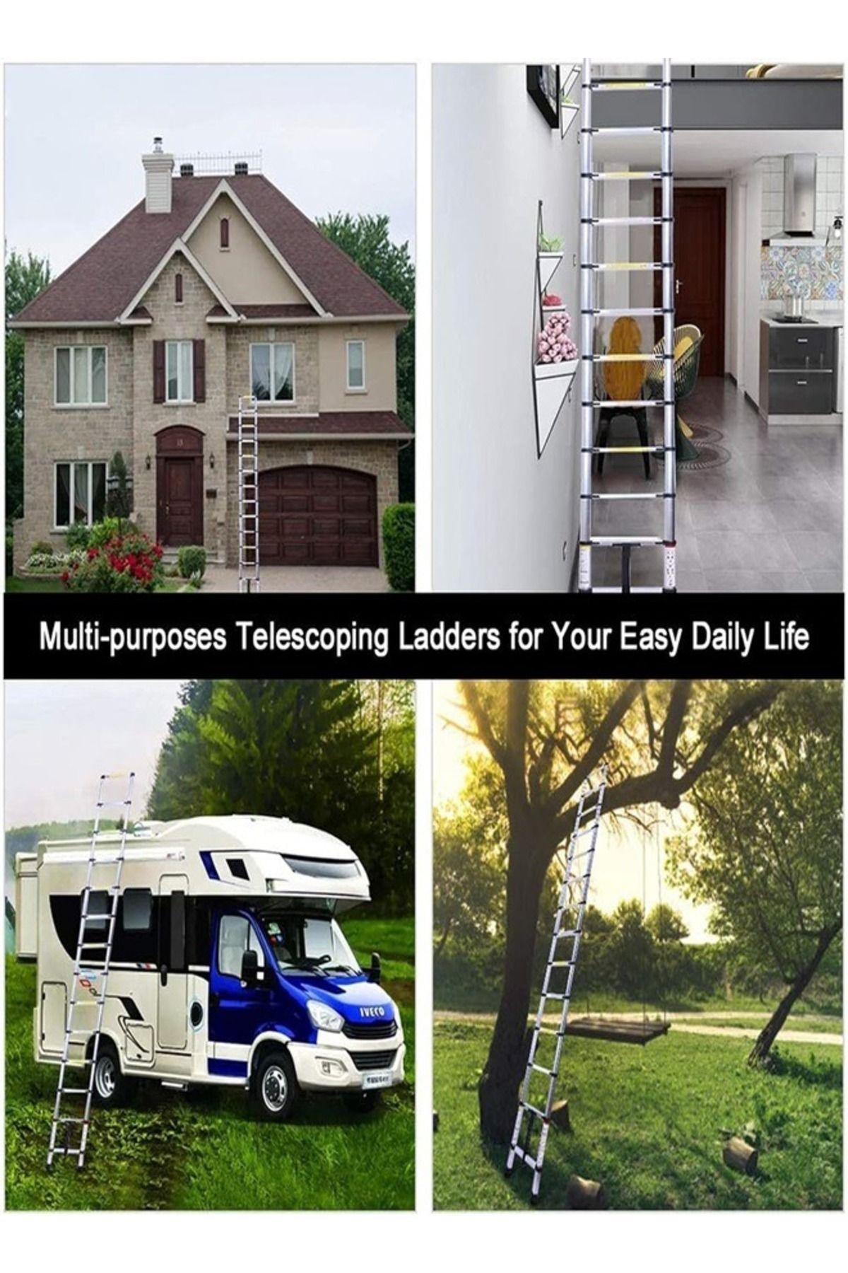 Cady One-A Multi-use Extendable Aluminum Telescopic Ladder,9 Steps,foldable,withstands A Weight Of Up 150kg 3