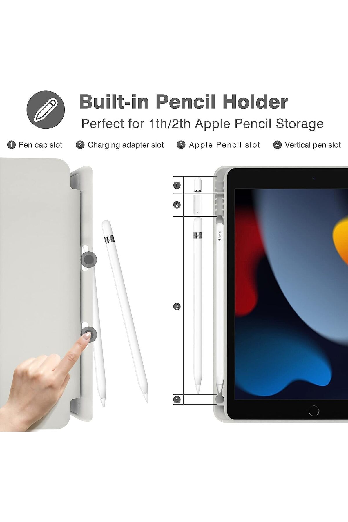 AWH-iPad 10.2 Case – 9th/8th/7th Gen, Auto Wake/Sleep, Pencil Holder, Slim TPU Back, Grey 3