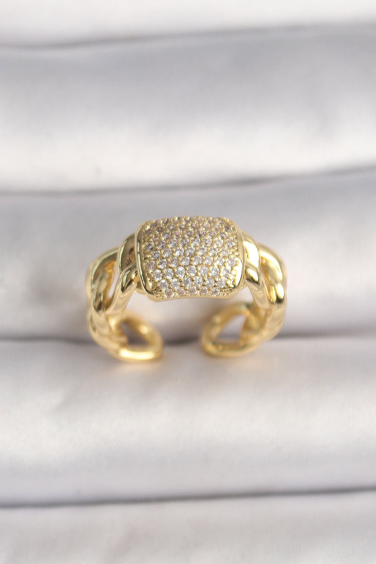 MAYAS Pirinç Gold Renk Ayarlanabilir Zirkon Taşlı Kadın Yüzük