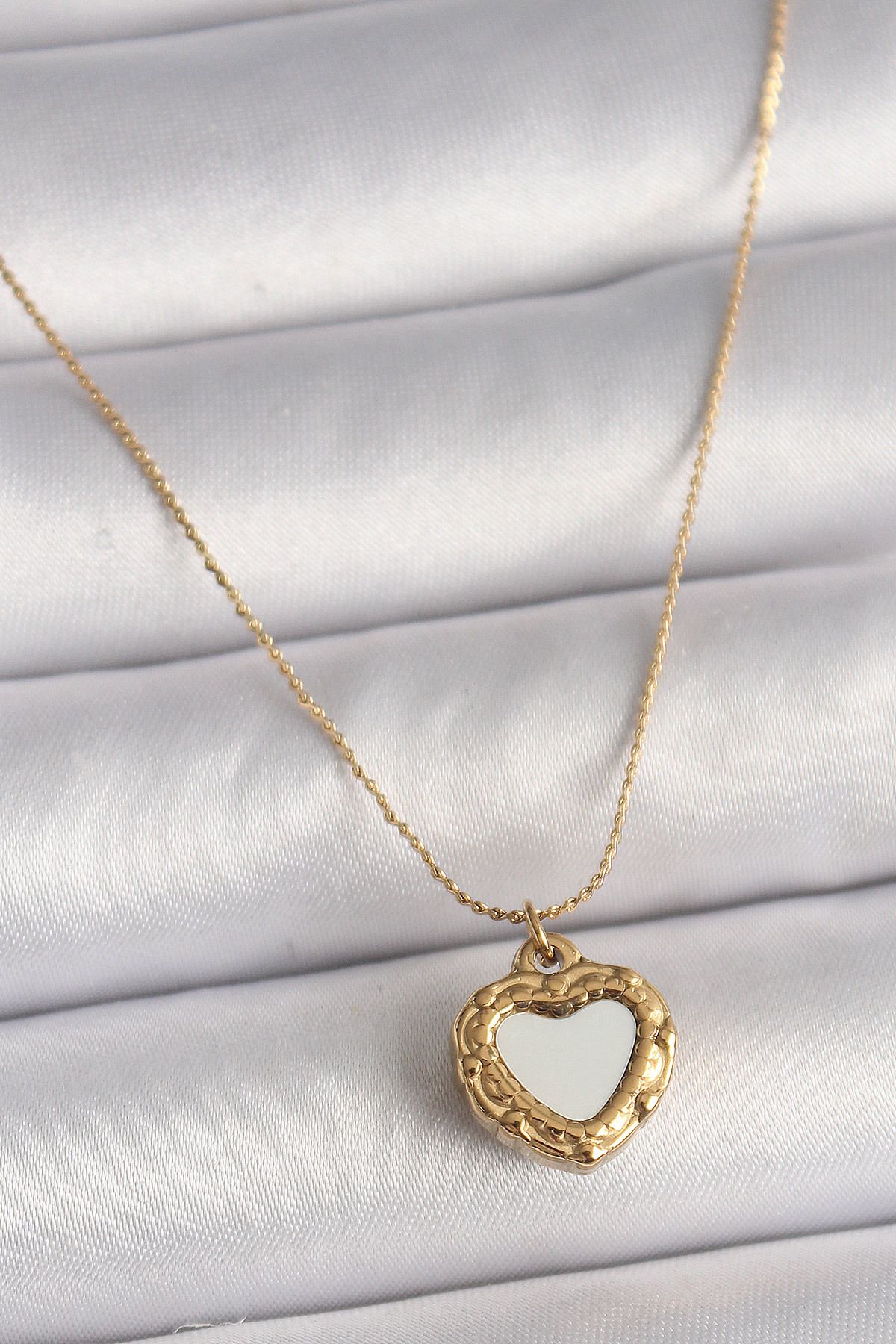 BZK ACCESSORİES 316L Çelik Gold Renk Zincir Aynalı Kalp Model Kadın Kolye