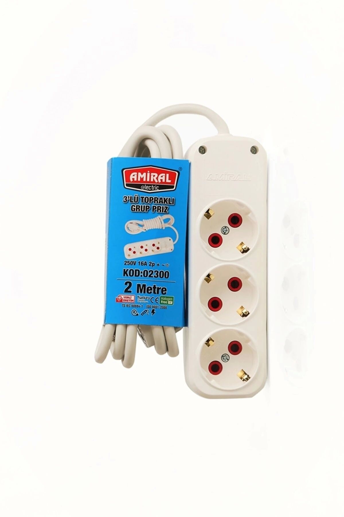 shopwave Amiral 3' Lü Topraklı 2 Metre Kablolu Grup Priz