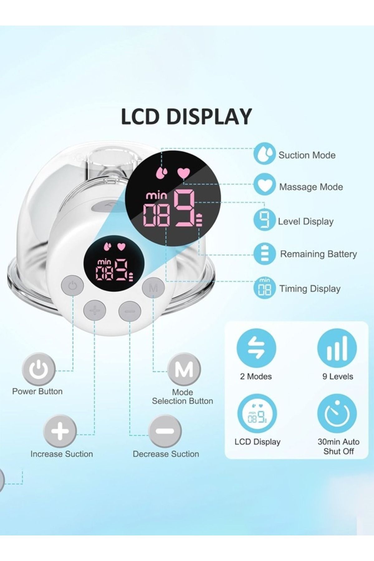 Cady One-2 Wearable Electric Breast Pump with LCD Display, 9 Levels and 2 Modes Rechargeable 2