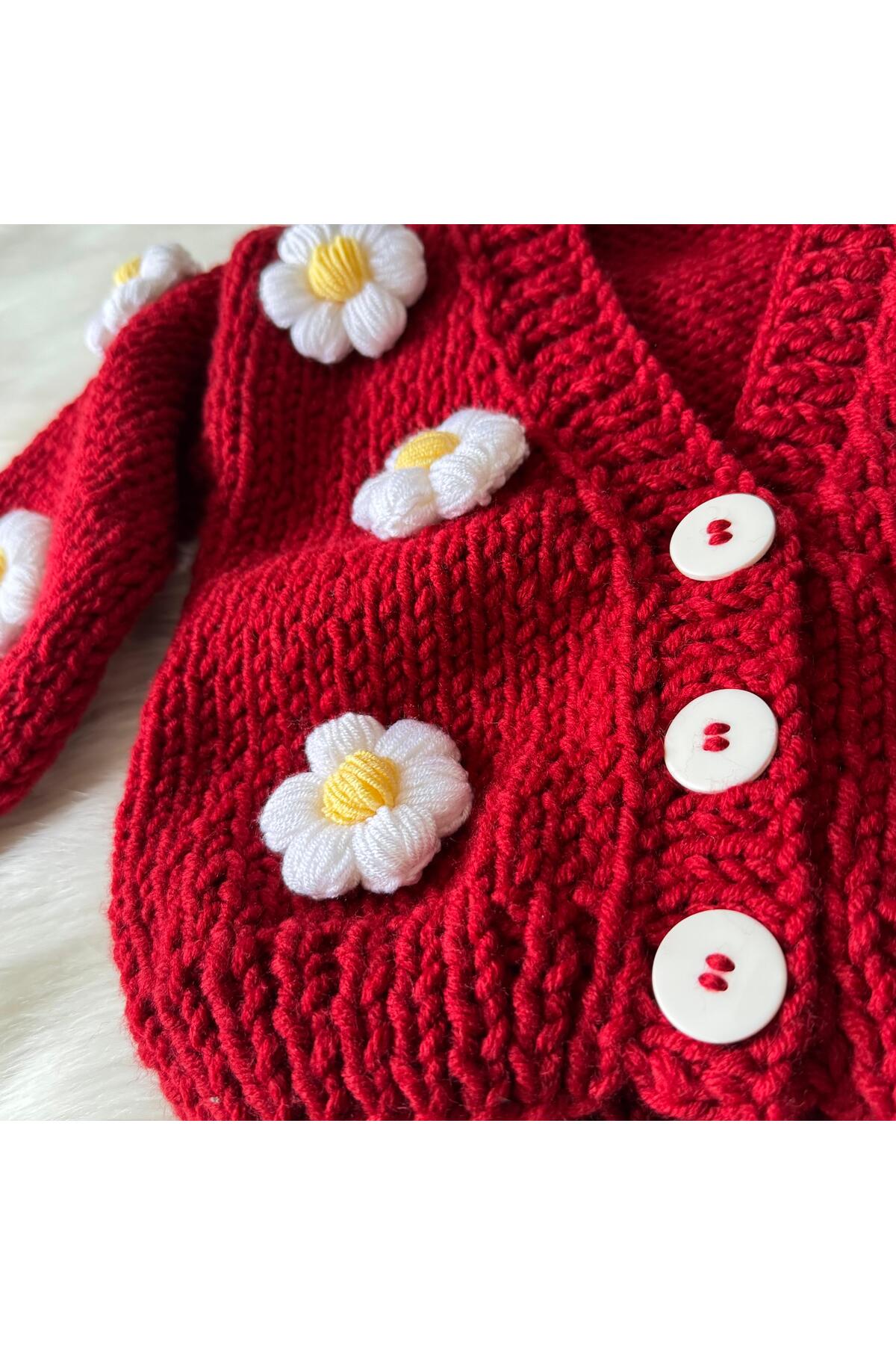 Home Çiçek Motifli El Örgüsü Bebek, Çocuk Hırka Ceket fotoğrafı 3 (önizleme)