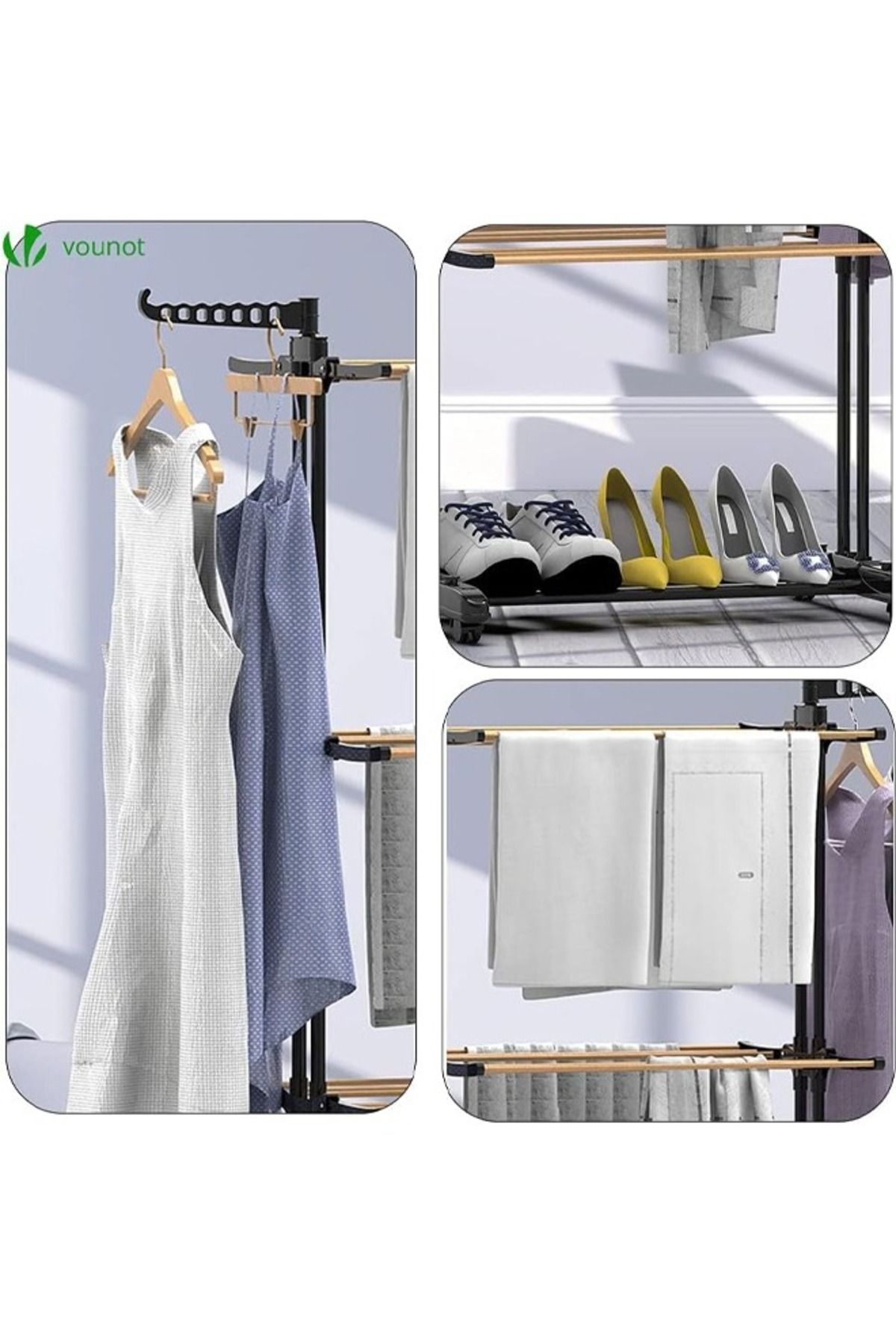 Cady One-Vertical Foldable And Adjustable Clothes Drying Rack, 3-level Metal Laundry Rack With Wheels 2