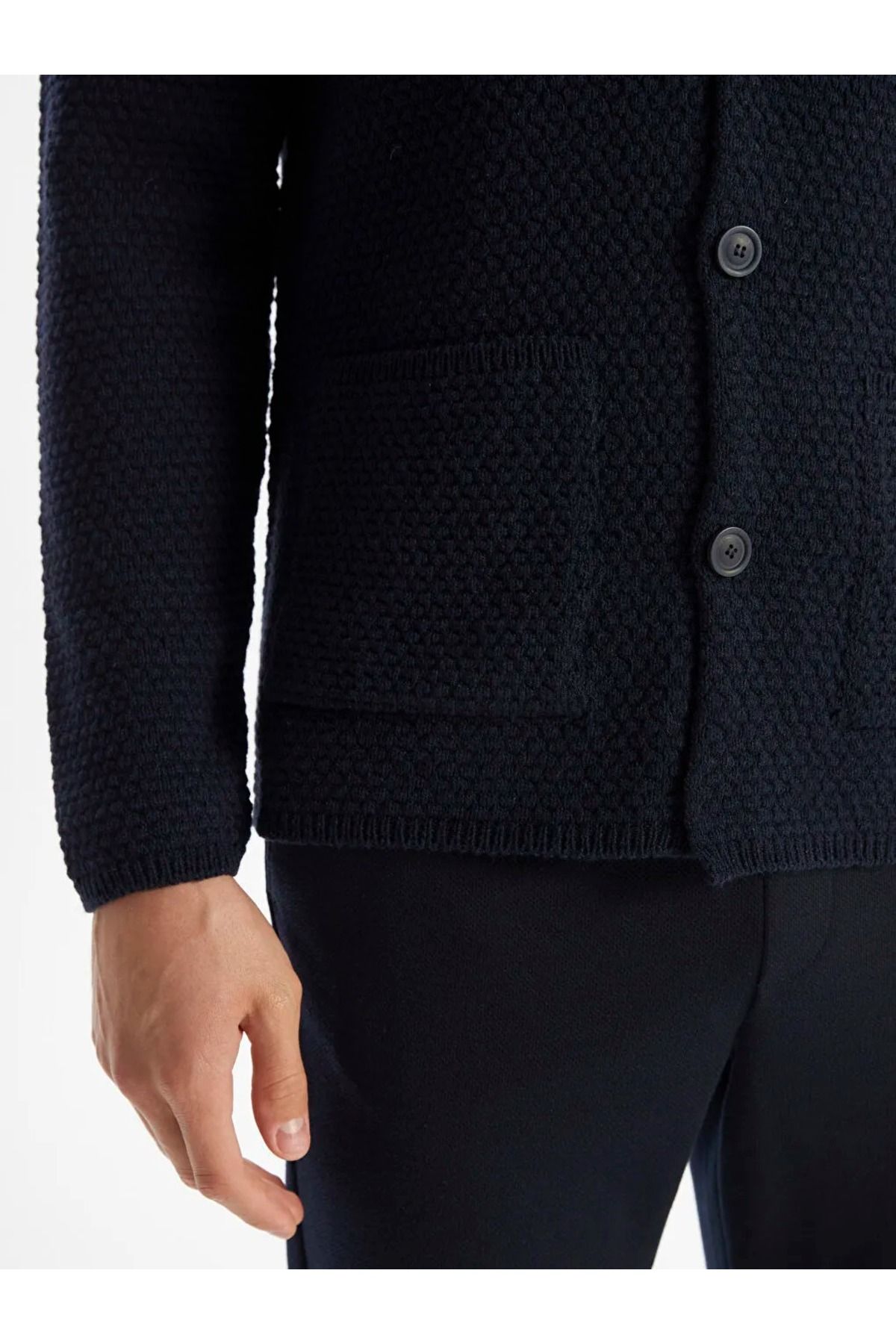 LC Waikiki-Lcw Vision Navy Blue Standard Fit Jacket Lapel Men's Knitwear Cardigan 3