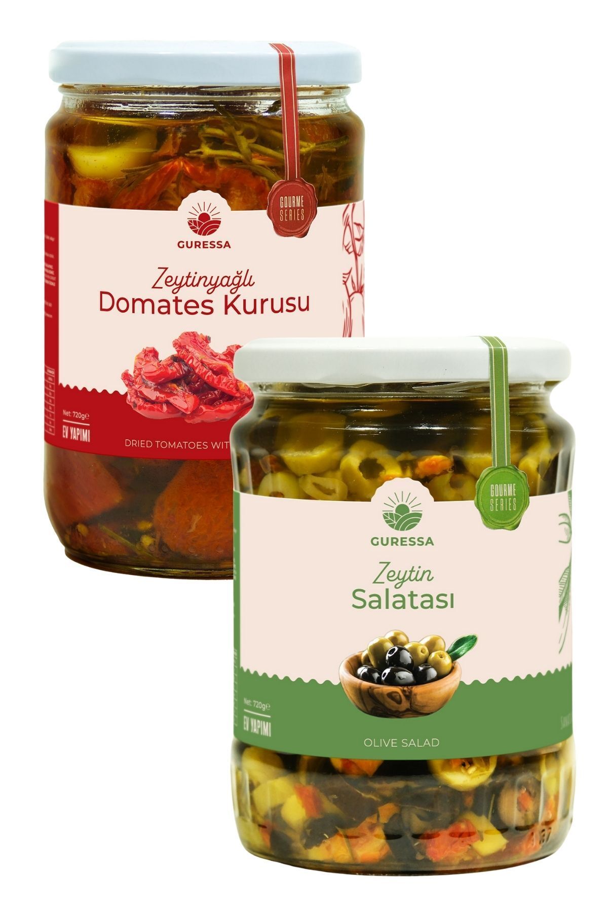 GURESSA Akdeniz Sofrası Zeytin Salatası ve Zeytinyağlı Domates Kurusu 720 Gr 2'li Avantaj Paketi