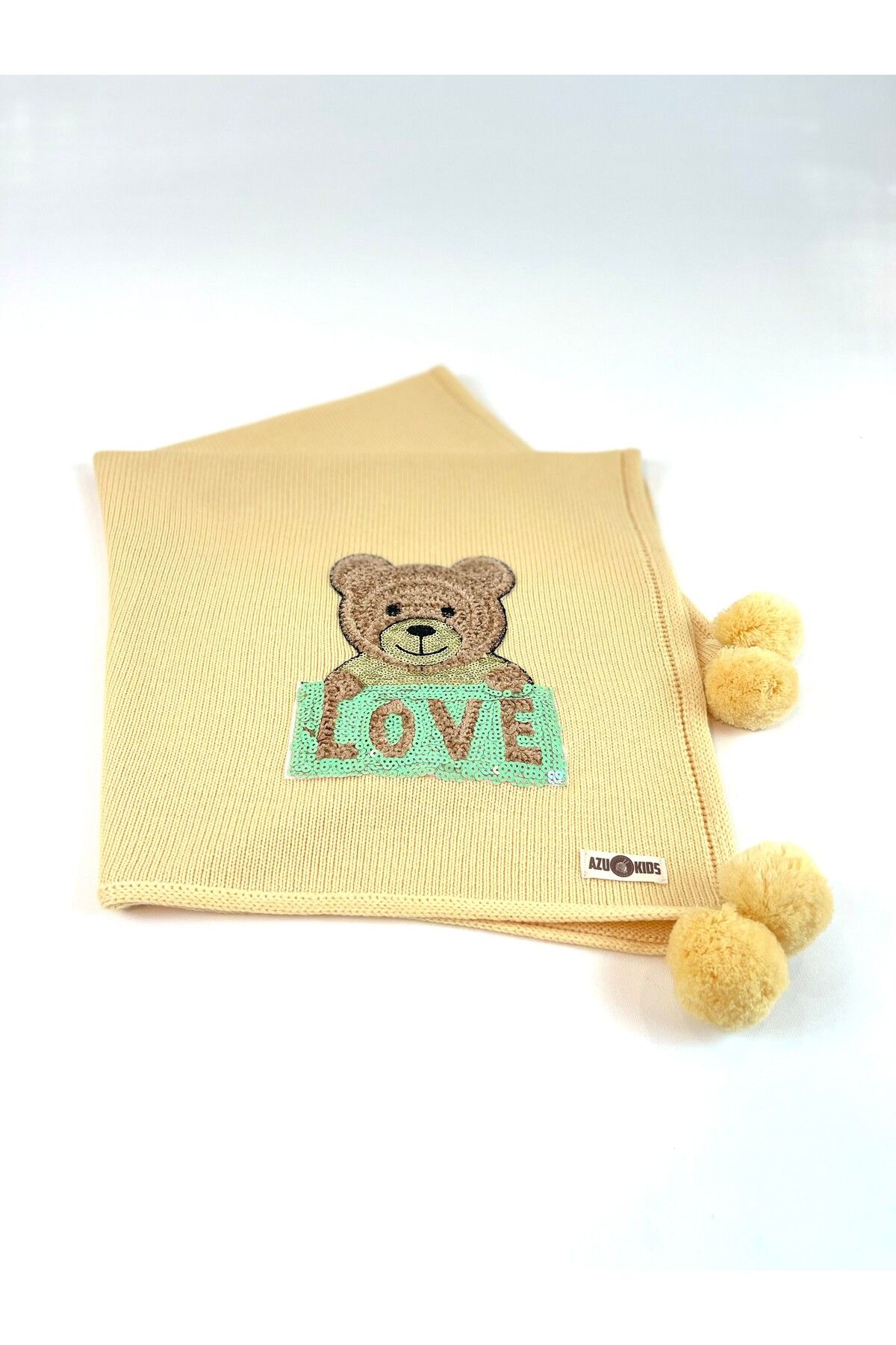 AZUKİDS-Sequined Teddy Bear 100% Wool Baby Sleeping Blanket 1