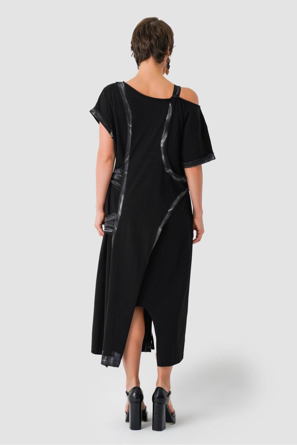 MARE BUTİK-Low Sleeve Shoulder Open Long Style Dress 3