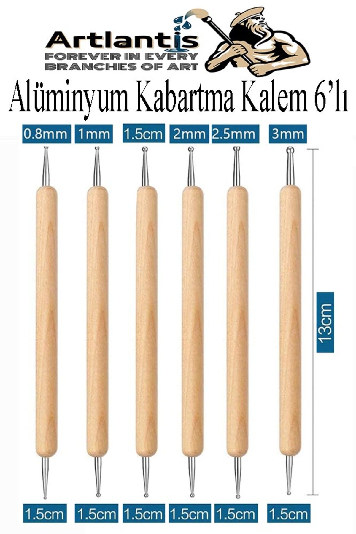 Artlantis Ahşap Alüminyum Kabartma Kalemi 6 lı 1 Paket Aliminyum Folyo Kabartma Çift Uçlu İzleme Noktalama Kal