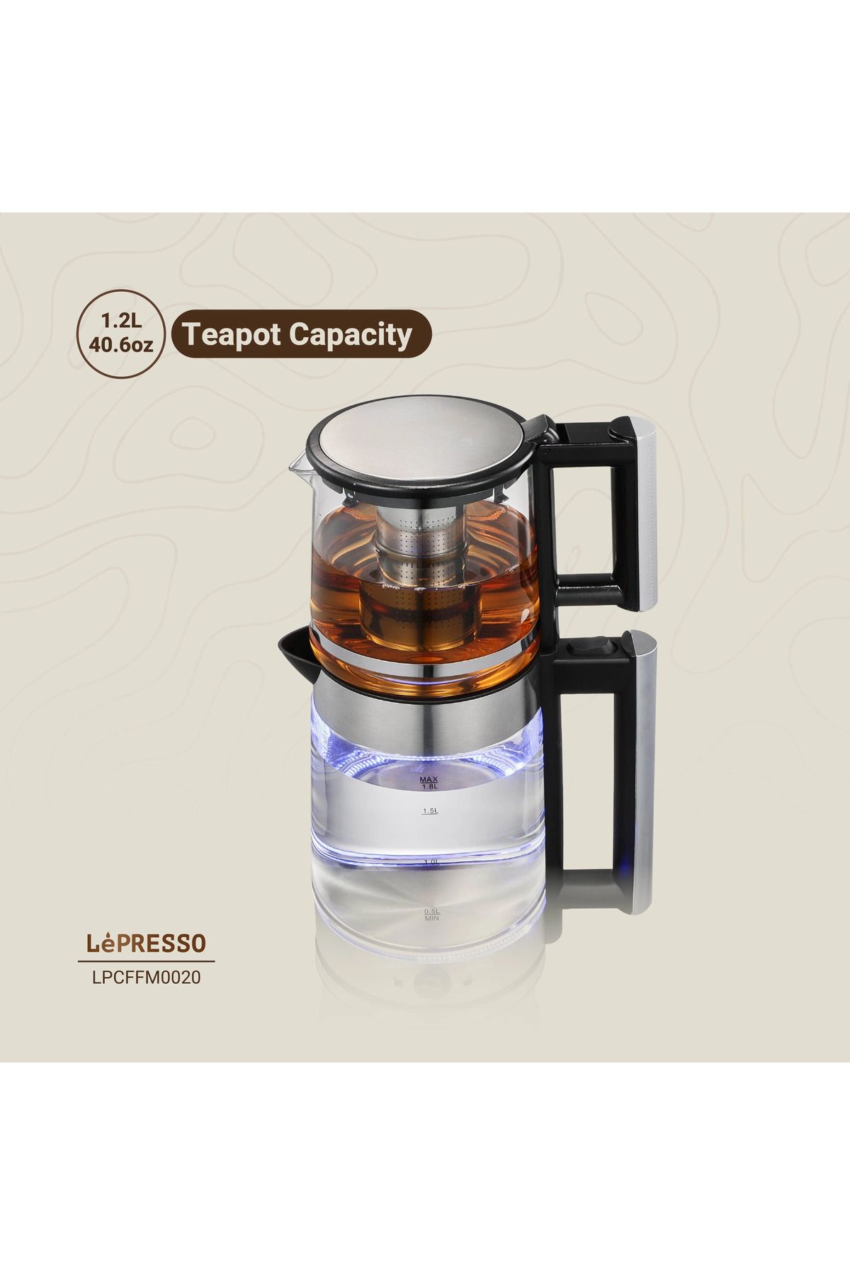 Lepresso-1.8L Electric Kettle With 1.2L Turkish Tea Maker - Black 5
