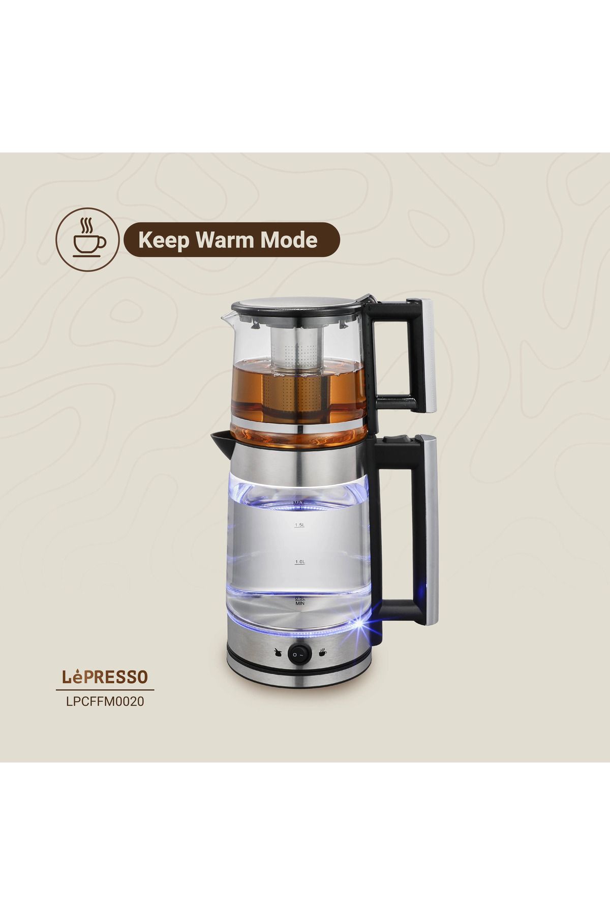 Lepresso-1.8L Electric Kettle With 1.2L Turkish Tea Maker - Black 8