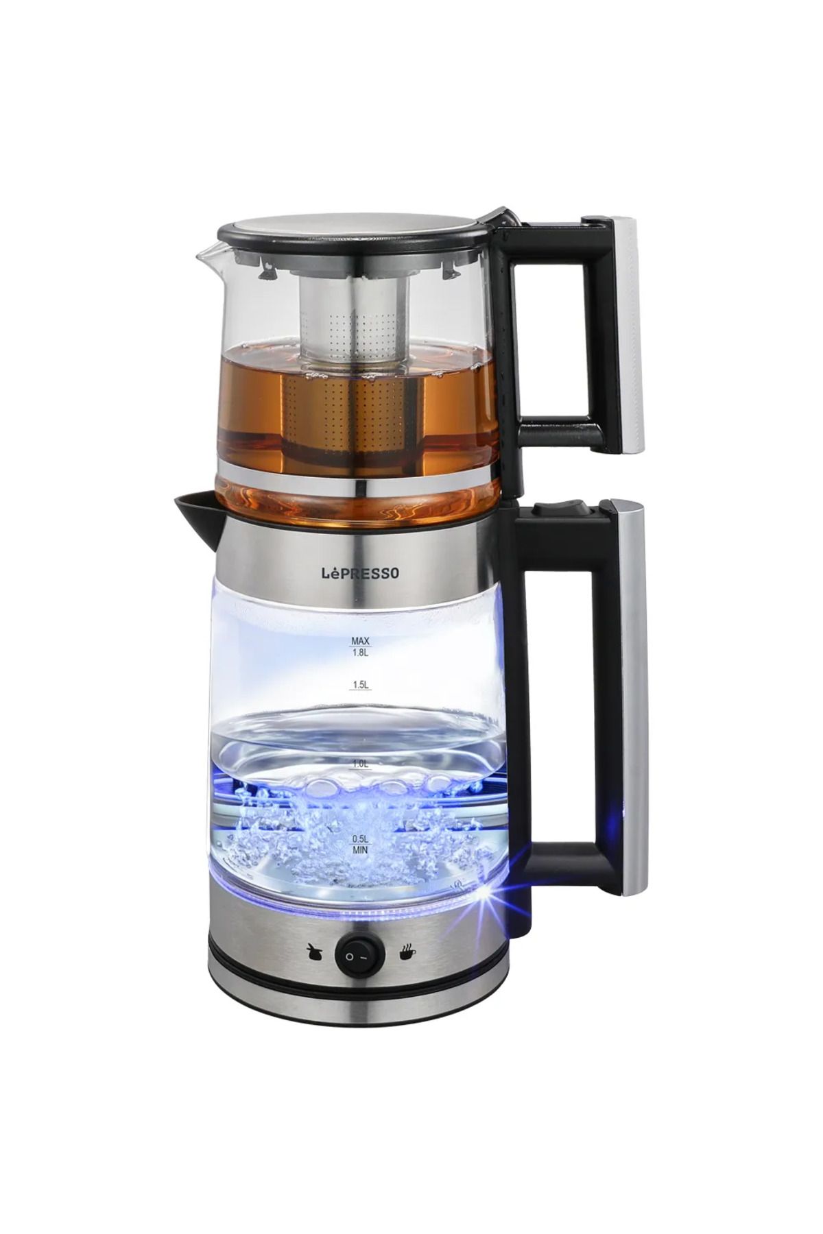 Lepresso-1.8L Electric Kettle With 1.2L Turkish Tea Maker - Black 1