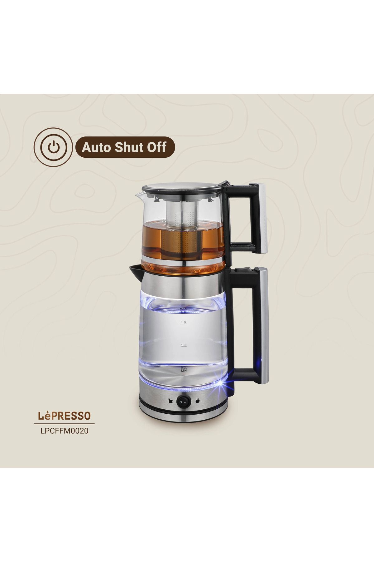 Lepresso-1.8L Electric Kettle With 1.2L Turkish Tea Maker - Black 7