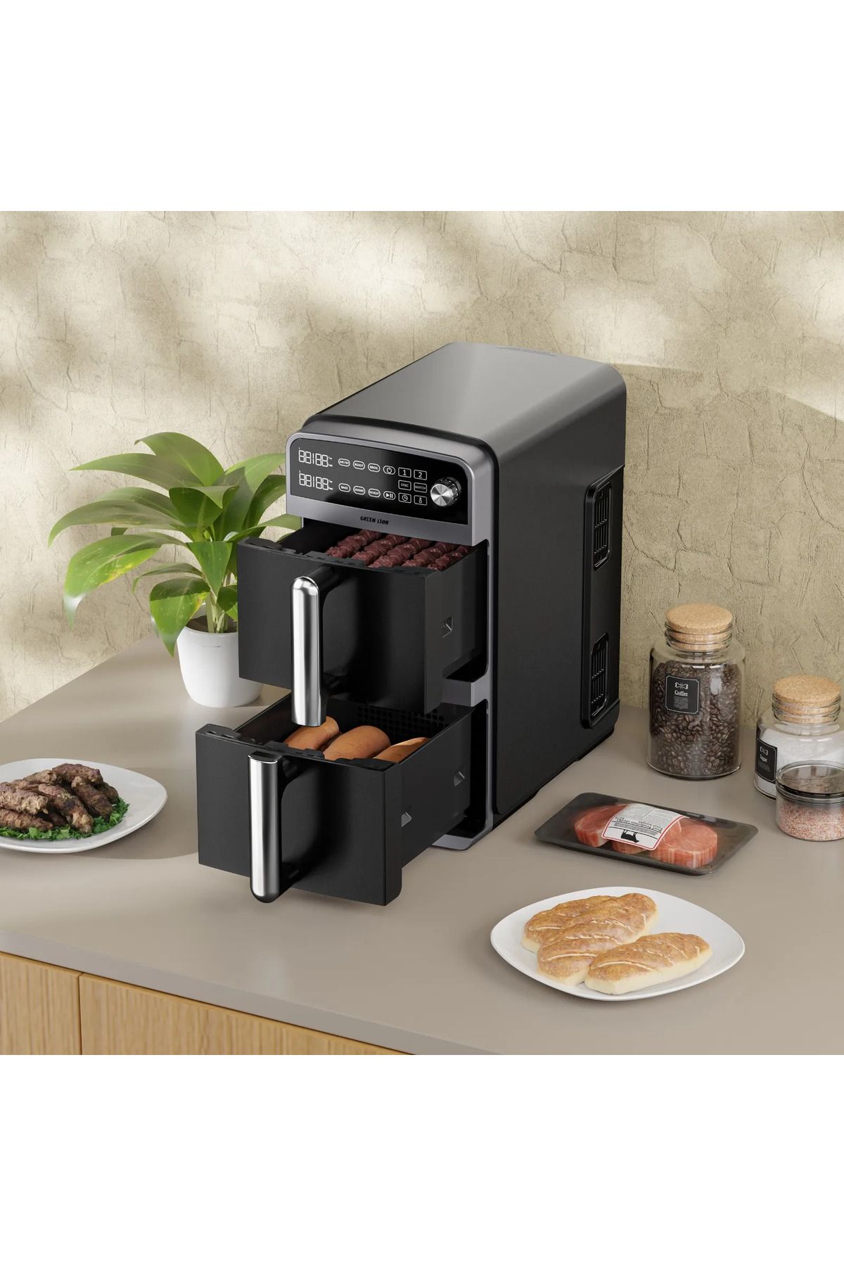Green Lion-Double Decker Air Fryer 10L - Black 3