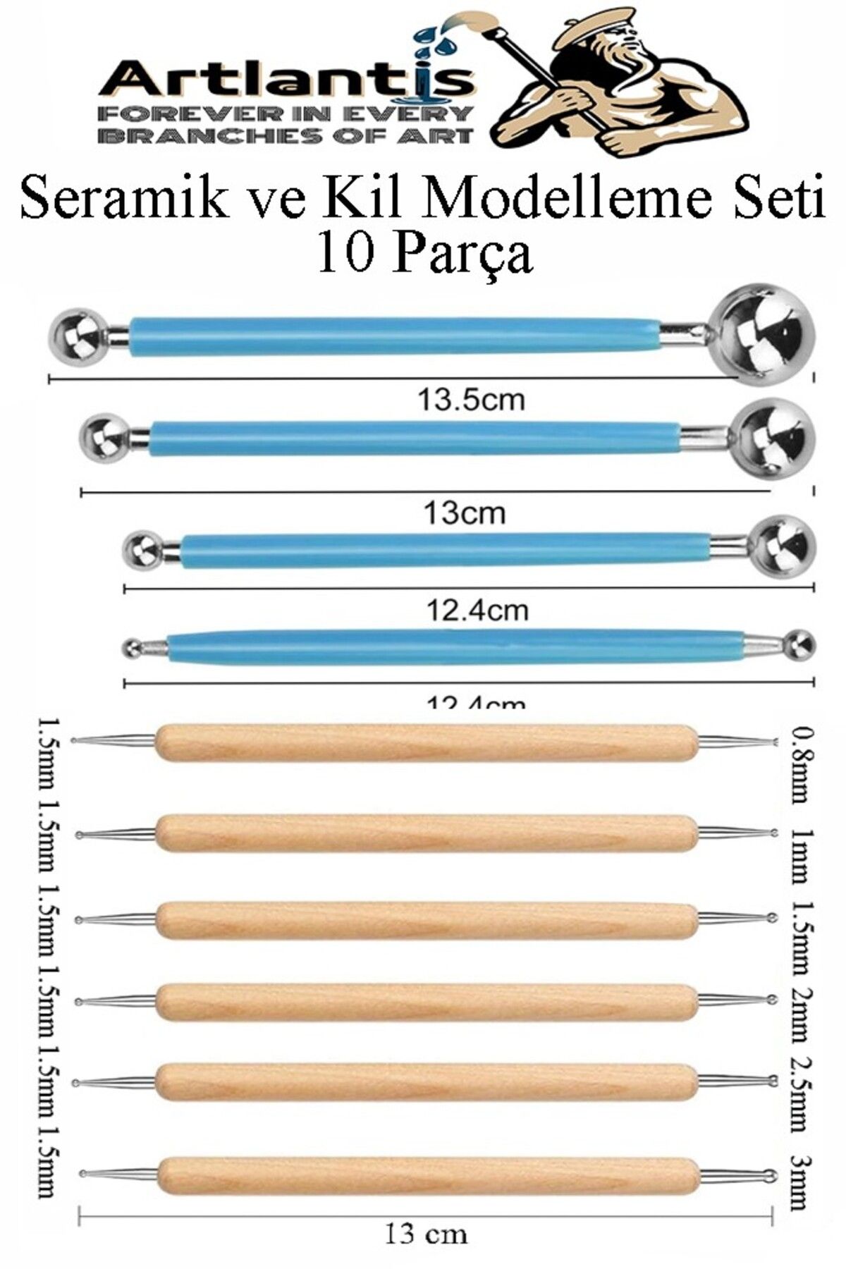 Artlantis Top Uçlu Seramik ve Kil Modelleme Seti 10lu 1 Paket Polimer Kil Şekillendirme Çömlek Oyma Çiçek Marz