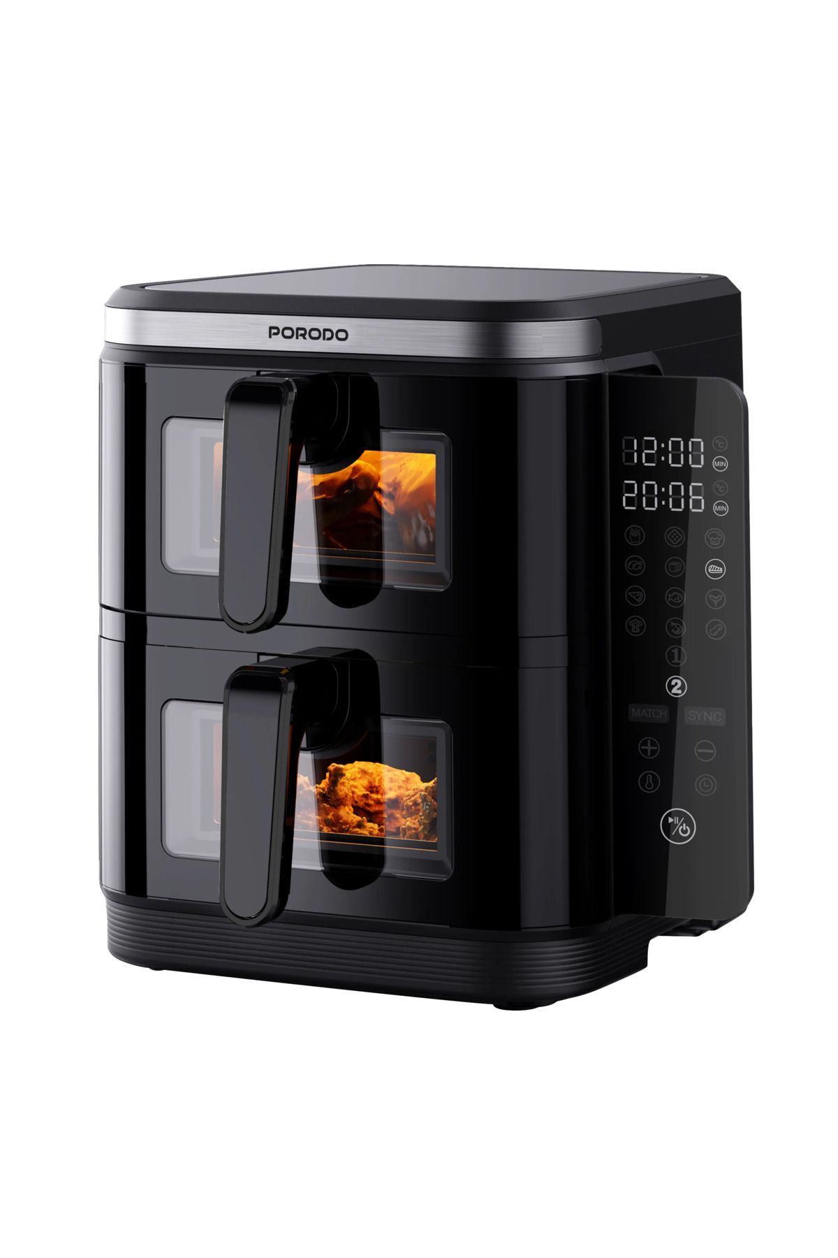 porodo-Lifestyle 2800W 2-Stack Air Fryer With Transparent Windows - Black 2